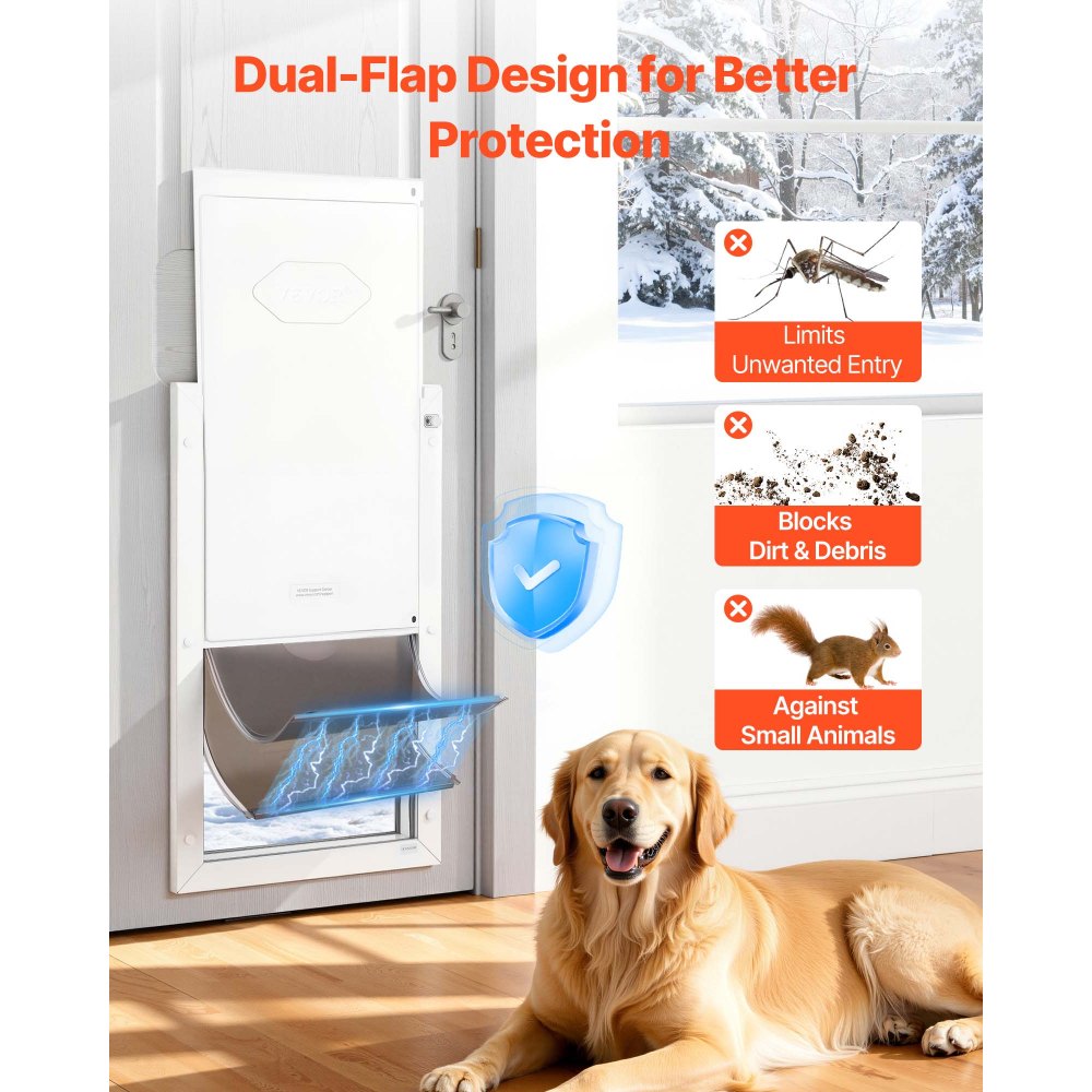 VEVOR Puerta para Mascotas Extragrande, Gatera para Puerta con 2 Solapas Flexibles Magnéticas, Marco Metálico, Resistente a la Intemperie para Perros Gatos Jardín Pared Dormitorio Interior y Exterior