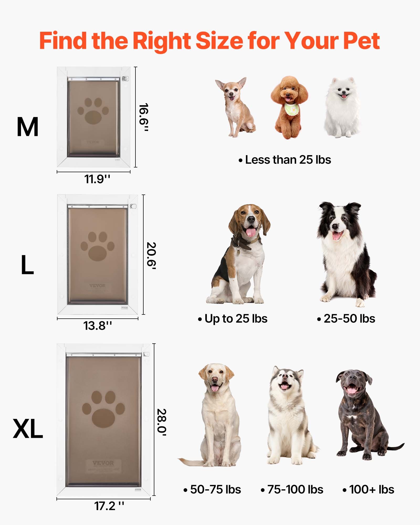 VEVOR Puerta para Mascotas Extragrande, Gatera para Puerta con 2 Solapas Flexibles Magnéticas, Marco Metálico, Resistente a la Intemperie para Perros Gatos Jardín Pared Dormitorio Interior y Exterior