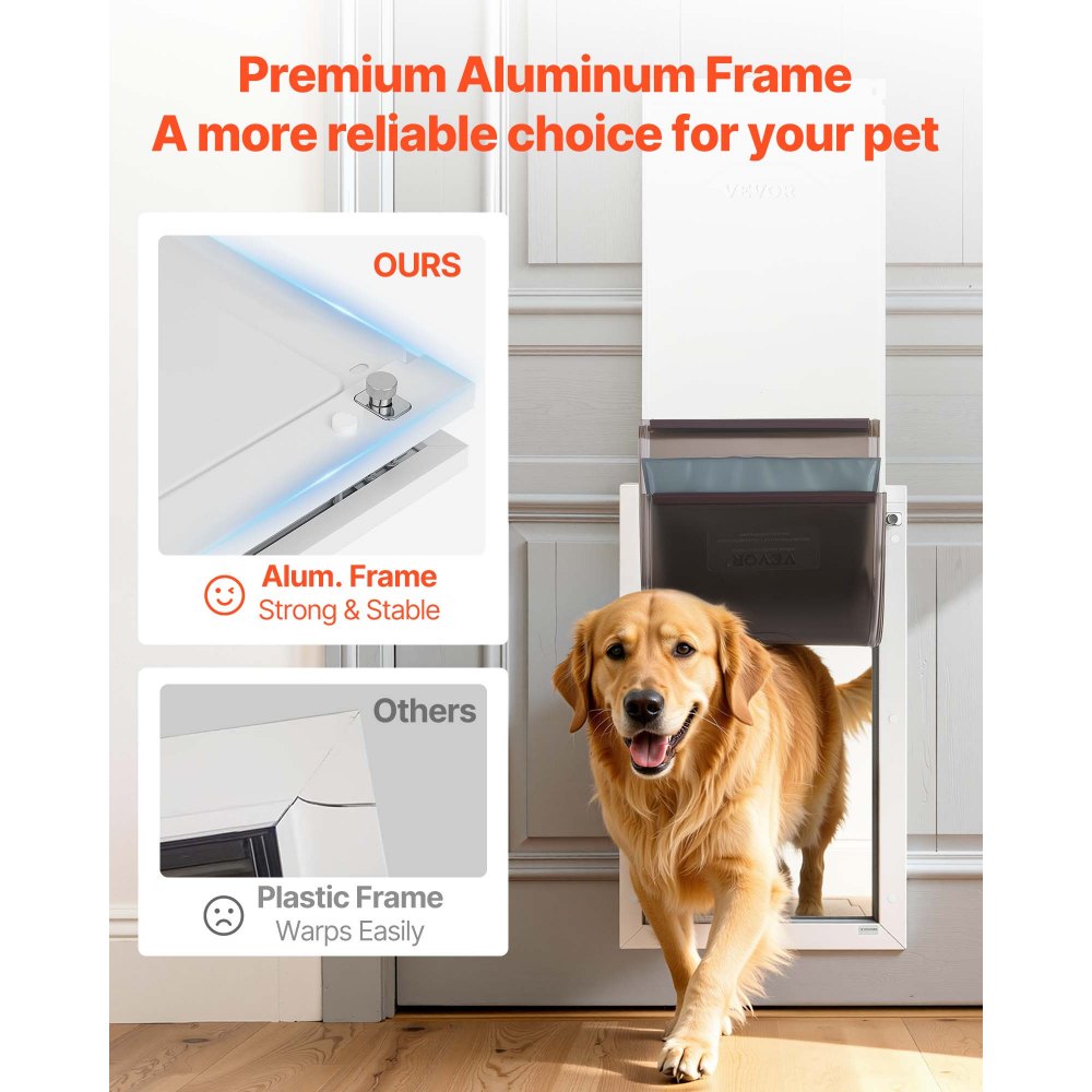 VEVOR Puerta para Mascotas Extragrande, Gatera para Puerta con Marco Metálico, 3 Solapas Flexibles Magnéticas, Resistente a la Intemperie para Jardín Pared Dormitorio Perros Gatos Interior y Exterior
