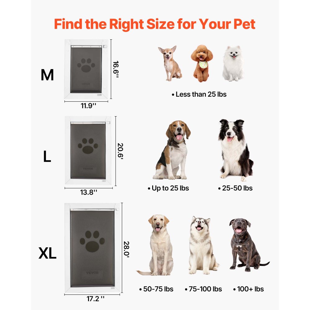 VEVOR Puerta para Mascotas Extragrande, Gatera para Puerta con Marco Metálico, 3 Solapas Flexibles Magnéticas, Resistente a la Intemperie para Jardín Pared Dormitorio Perros Gatos Interior y Exterior