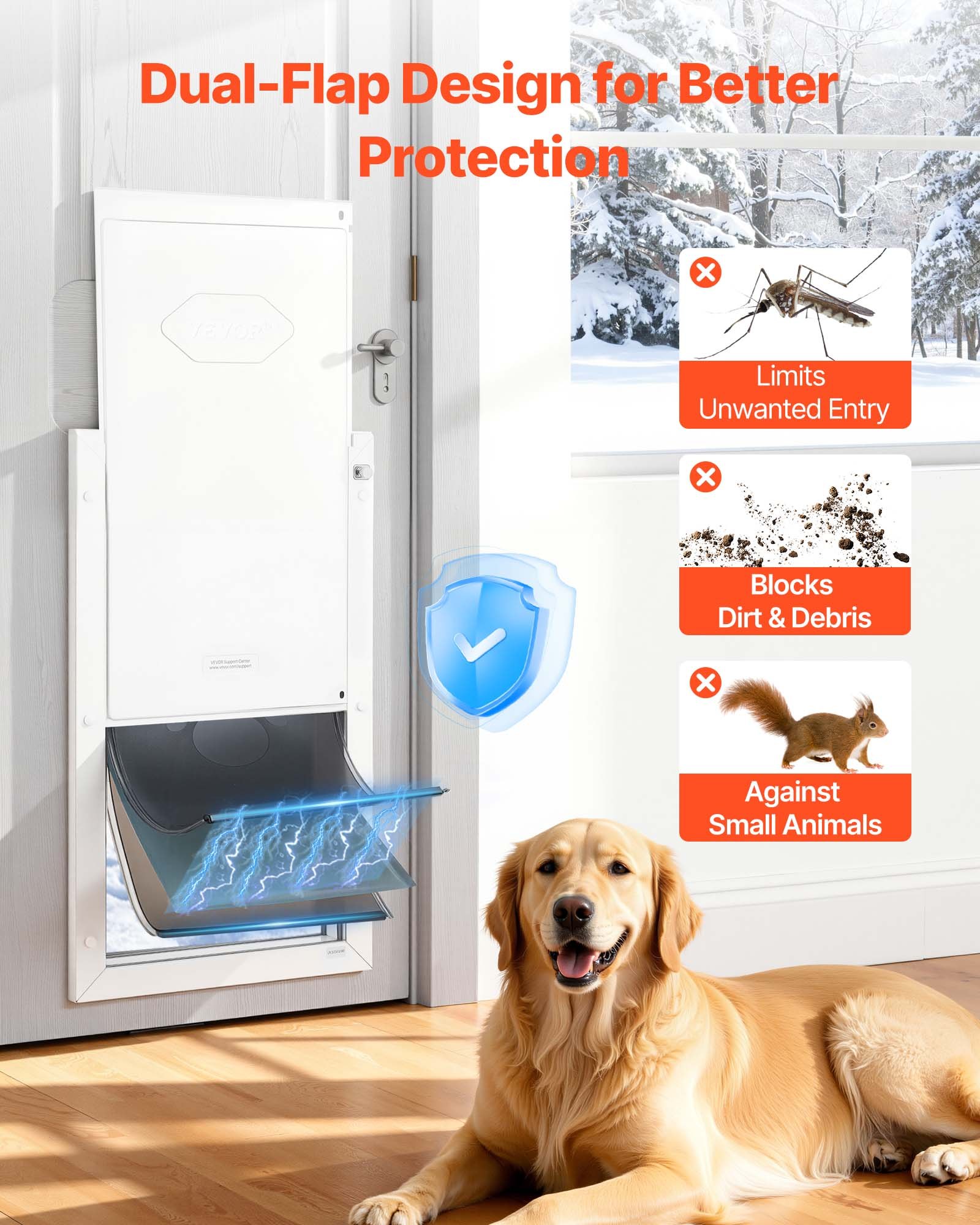 VEVOR Puerta para Mascotas Extragrande, Gatera para Puerta con Marco Metálico, 3 Solapas Flexibles Magnéticas, Resistente a la Intemperie para Jardín Pared Dormitorio Perros Gatos Interior y Exterior