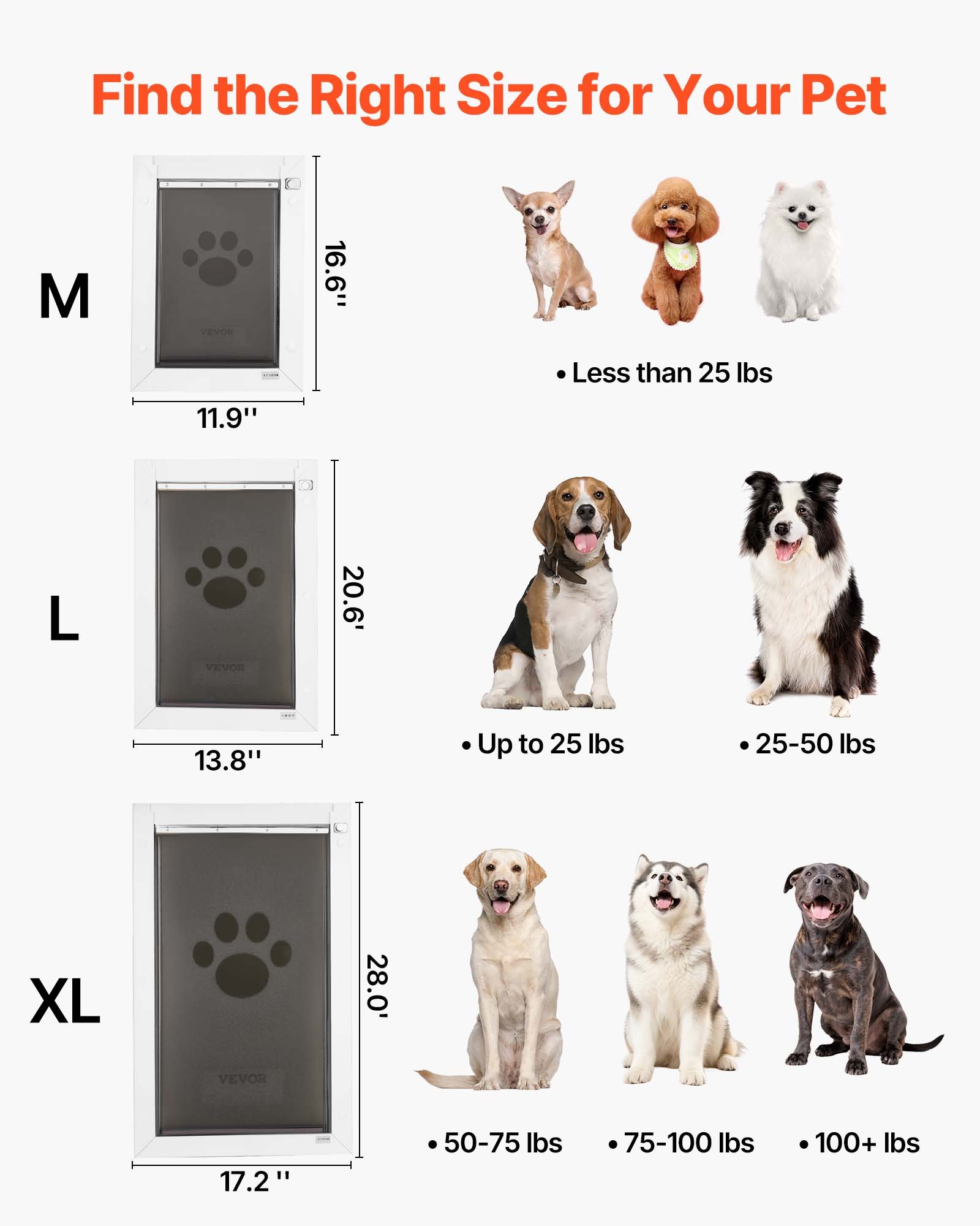VEVOR Puerta para Mascotas Extragrande, Gatera para Puerta con Marco Metálico, 3 Solapas Flexibles Magnéticas, Resistente a la Intemperie para Jardín Pared Dormitorio Perros Gatos Interior y Exterior