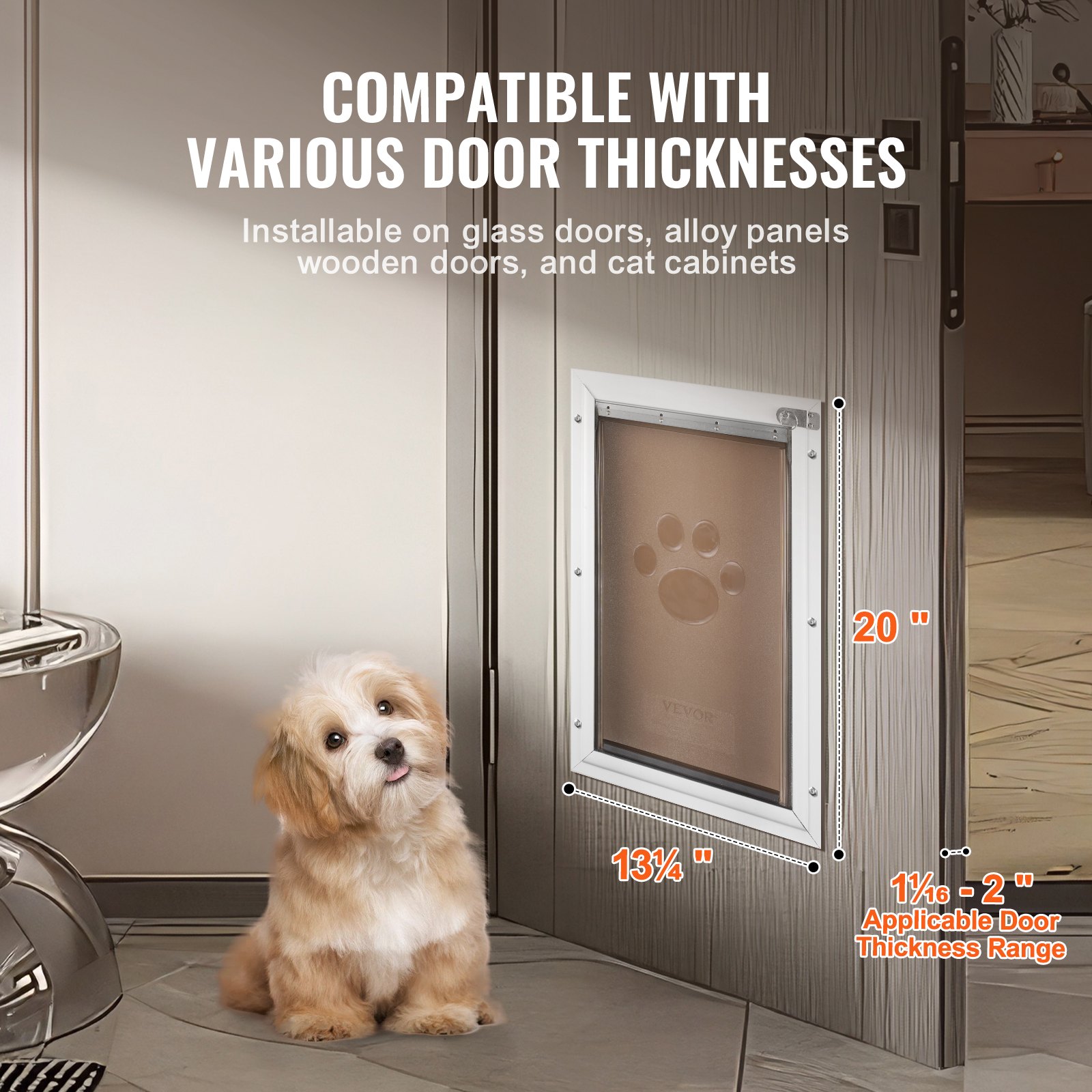 VEVOR Puerta para Mascotas con Sistema de Cerradura y Solapa, Marco de Aluminio de 337 x 509 mm, Puerta para Mascotas para Instalar en Puertas, Puerta de Mascotas para Perritos y Gatitos, Blanca, L