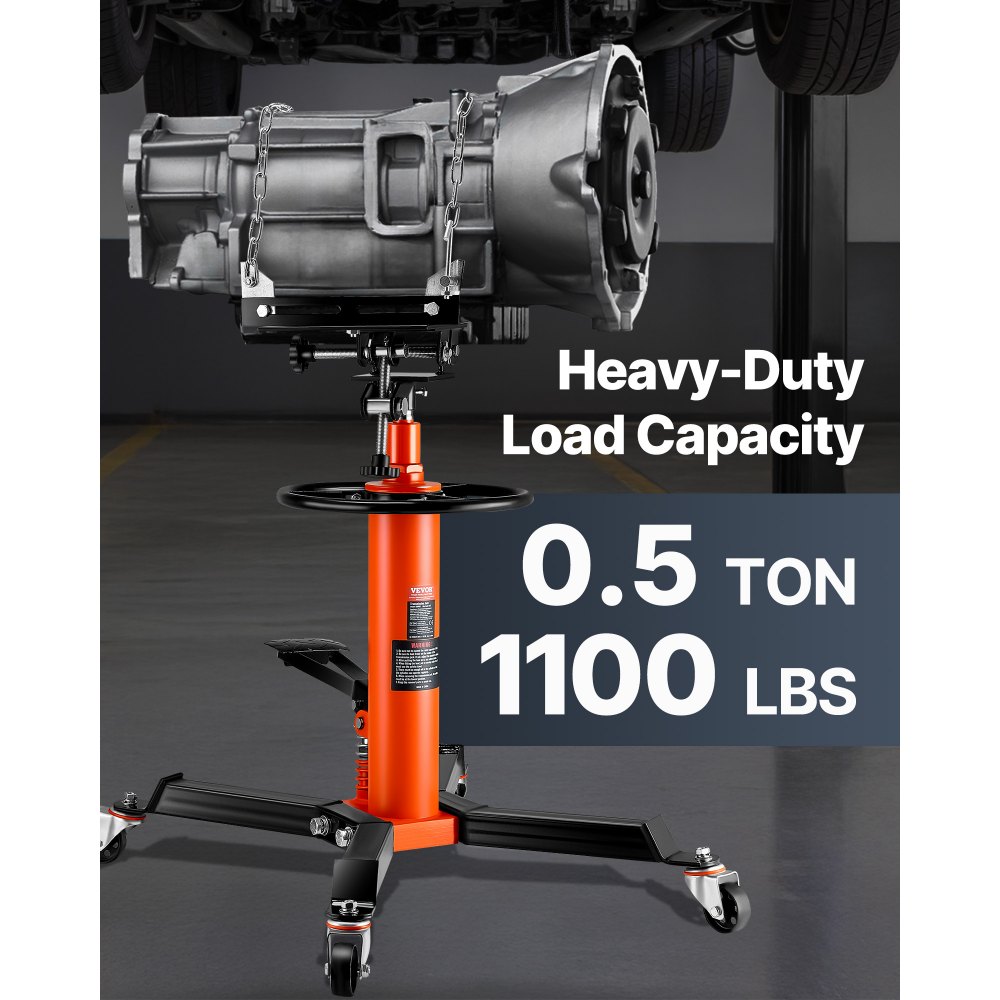 VEVOR Gato de Transmisión Hidráulico Capacidad de 0,5 t Elevador Carretilla Bomba Hidráulica de Pie de Elevación Acero Naranja 85 x 65 x 85 cm Gato Hidráulico Profesional Gato Mecánico para Coches