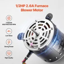 VEVOR Motor de Soplador de Horno 1/2 HP 220 V 2,6 A 1300 RPM 3 Velocidades Negro