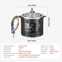 VEVOR Motor de Soplador de Horno 1/2 HP 220 V 2,6 A 1300 RPM 3 Velocidades Negro