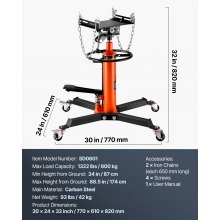 VEVOR Gato de Transmisión Hidráulica, Carga de Gato Telescópico 0,6 T Elevación Alta 87-174 cm con Pedal, Rueda Giratoria de 360°, para Elevar Caja de Cambios Mantenimiento Taller de Garaje
