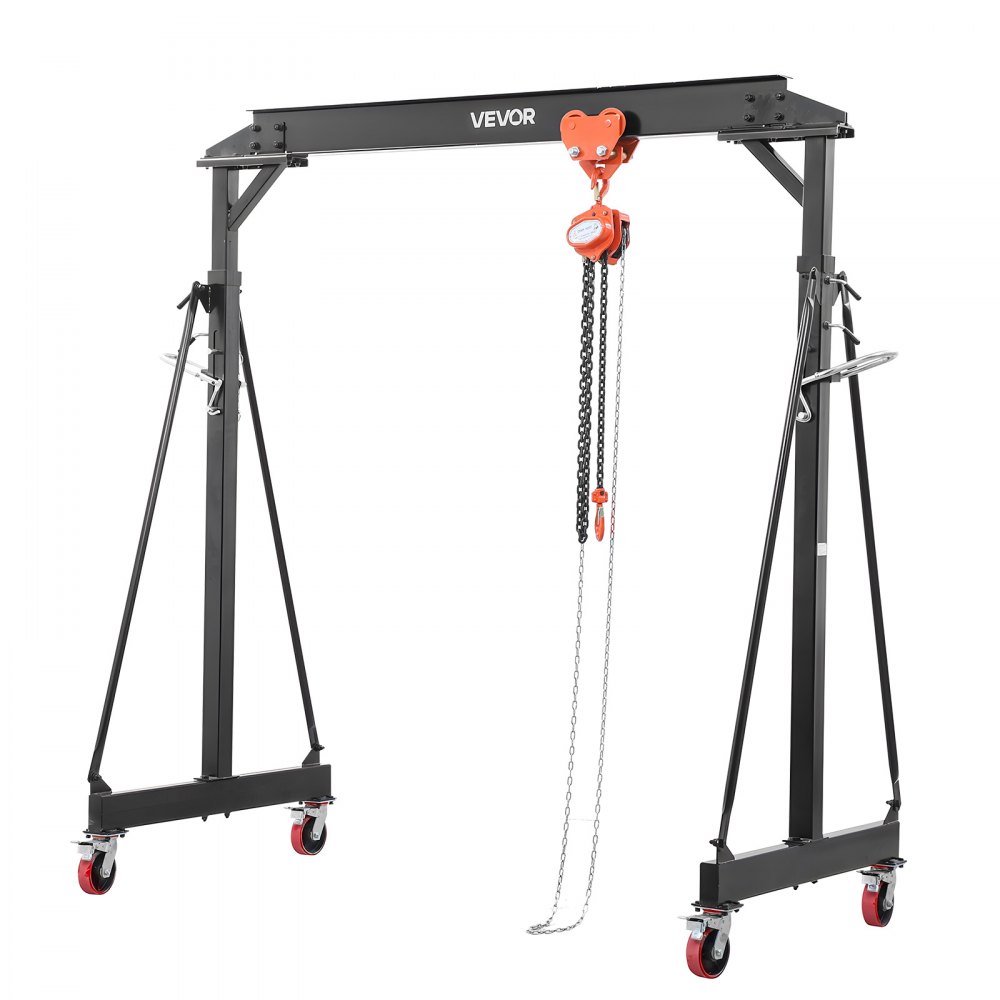 VEVOR Grúa Pórtico Capacidad de 1995 kg, Grúa Pórtico Móvil con Carro Manual, Estructura de Acero, Altura Ajustable de 253 a 373 cm, Ruedas con Bloqueo, para Cargas Pesadas, Garaje, Taller, Almacén