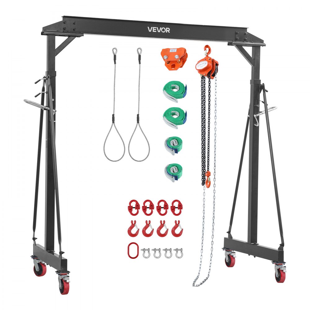 VEVOR Grúa Pórtico Capacidad de 1995 kg, Grúa Pórtico Móvil con Carro Manual, Estructura de Acero, Altura Ajustable de 253 a 373 cm, Ruedas con Bloqueo, para Cargas Pesadas, Garaje, Taller, Almacén