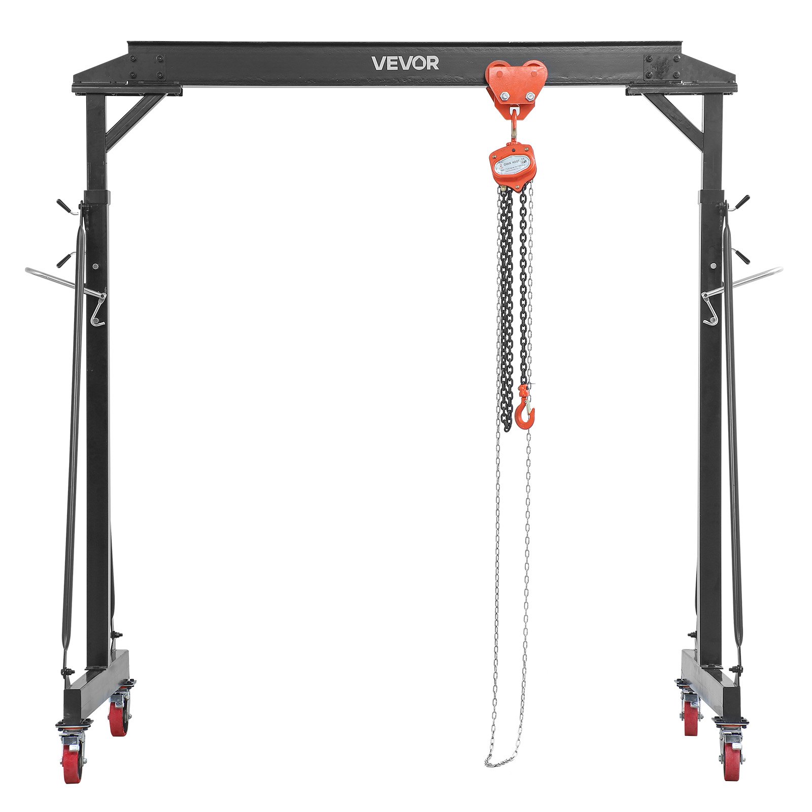 VEVOR Grúa Pórtico Capacidad de 1995 kg, Grúa Pórtico Móvil con Carro Manual, Estructura de Acero, Altura Ajustable de 253 a 373 cm, Ruedas con Bloqueo, para Cargas Pesadas, Garaje, Taller, Almacén