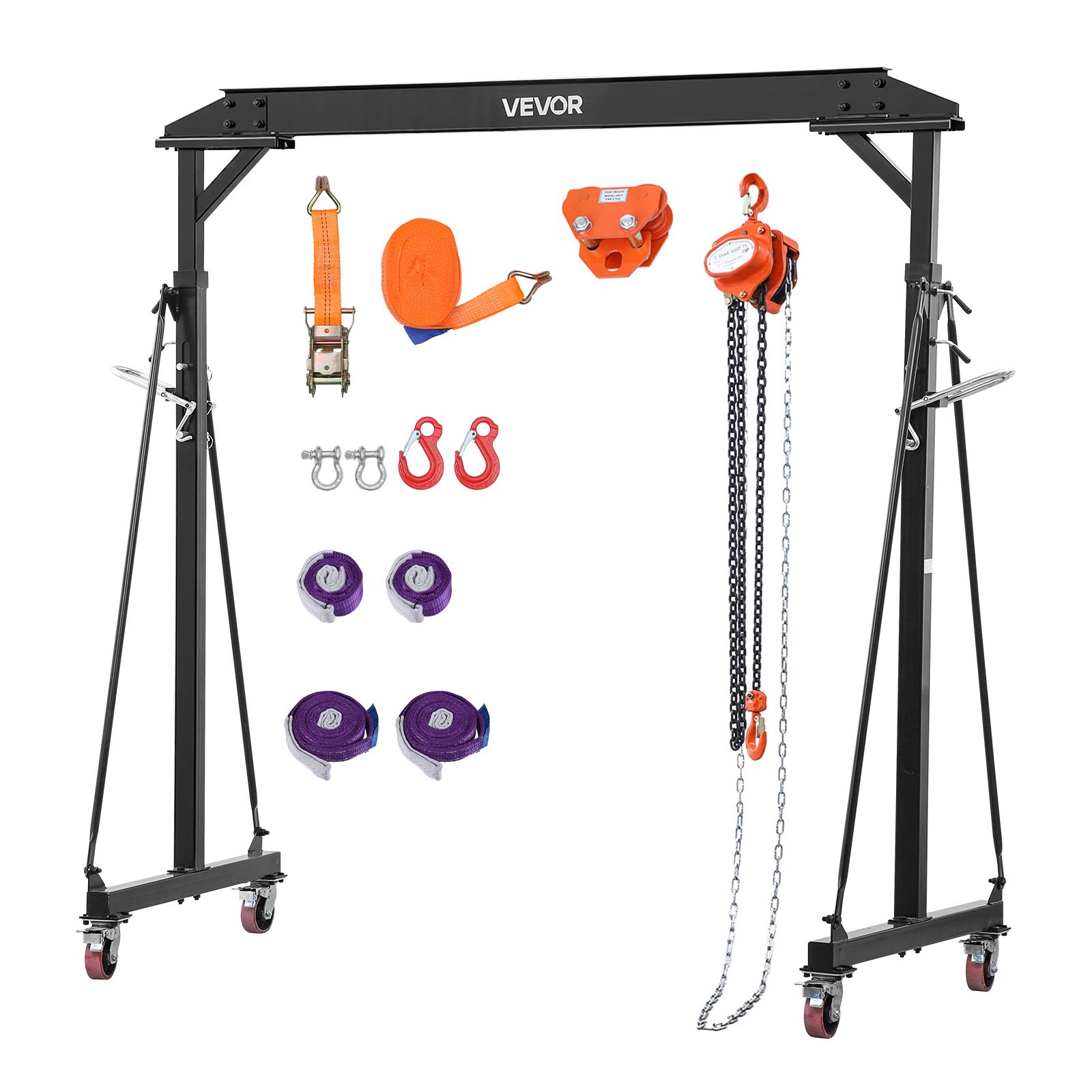 VEVOR Grúa Pórtico Capacidad de 997 kg, Grúa Pórtico Móvil con Carro Manual, Altura Ajustable de 243 a 363 cm, Ruedas con Bloqueo, Estructura de Acero para Garaje, Taller, Almacén y Cargas Pesadas