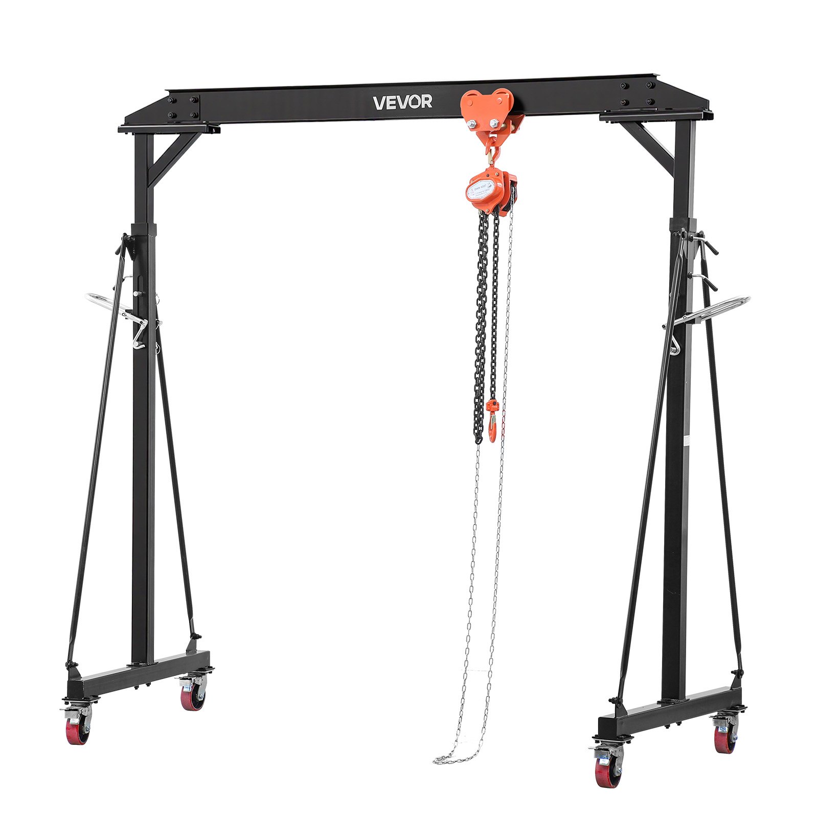 VEVOR Grúa Pórtico Capacidad de 997 kg, Grúa Pórtico Móvil con Carro Manual, Altura Ajustable de 243 a 363 cm, Ruedas con Bloqueo, Estructura de Acero para Garaje, Taller, Almacén y Cargas Pesadas