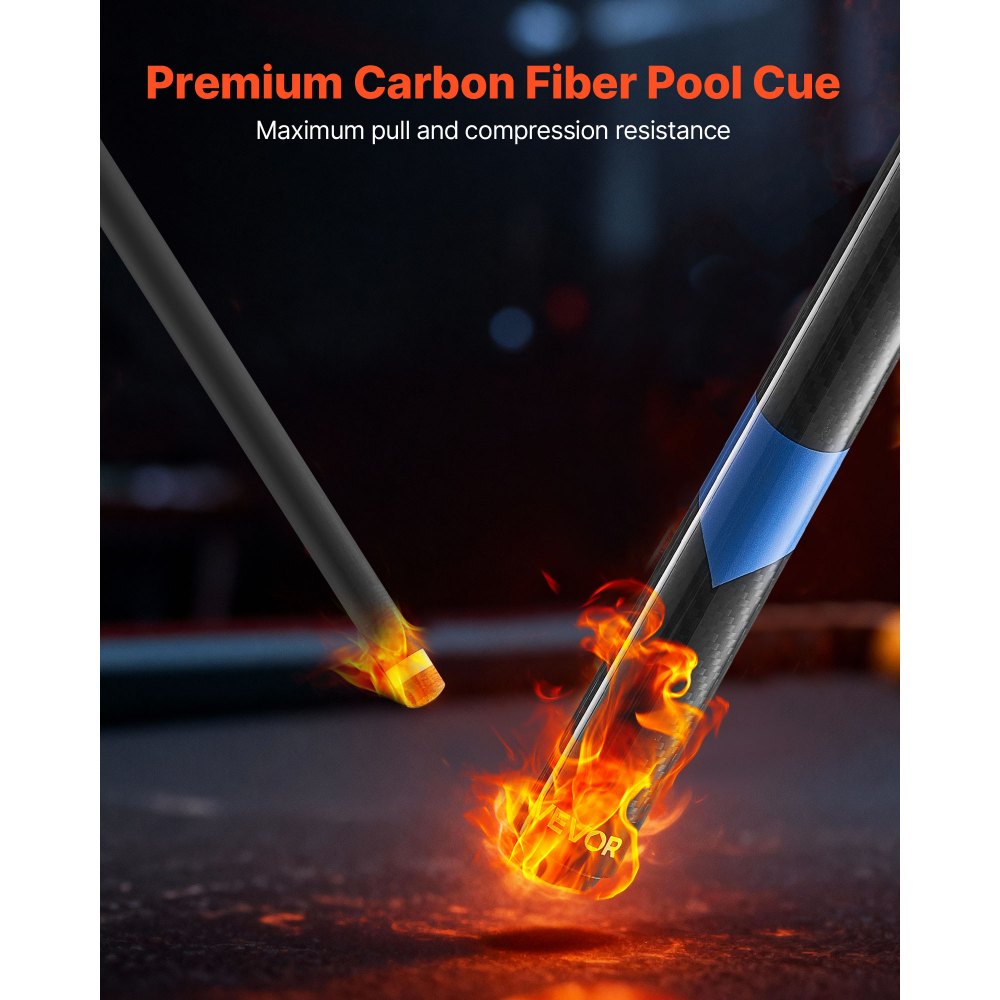 VEVOR Taco de Billar, 1473,2 mm/538 g, Fabricado en Fibra de Carbono, con Punta de Baquelita Prensada y Anillo de Conexión ABS, para Bar, Hogar, Oficina, Juego de Billar Americano de 9 Bolas