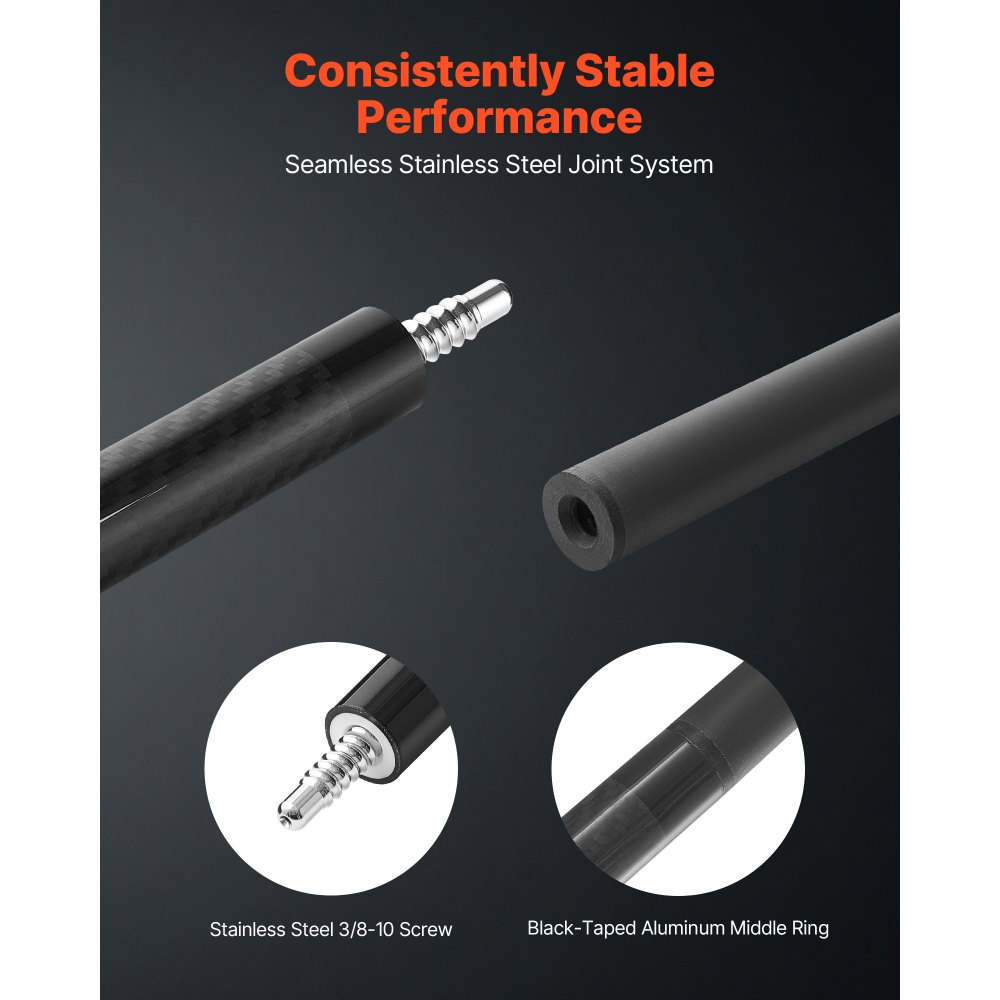 VEVOR Taco de Billar, 1473,2 mm/538 g, Fabricado en Fibra de Carbono, con Punta de Baquelita Prensada y Anillo de Conexión ABS, para Bar, Hogar, Oficina, Juego de Billar Americano de 9 Bolas