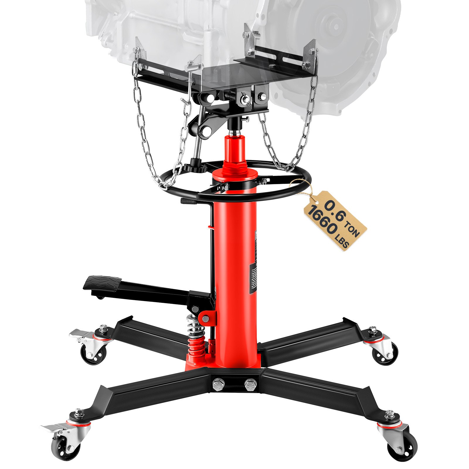 VEVOR Gato de Transmisión Hidráulico 1660 lbs Telescópico Vertical de Elevación 85 x 65 x 85 cm Rojo Acero Bomba Hidráulica de Pie de Elevación Gatos de Accionamiento Hidráulico de un Cilindro
