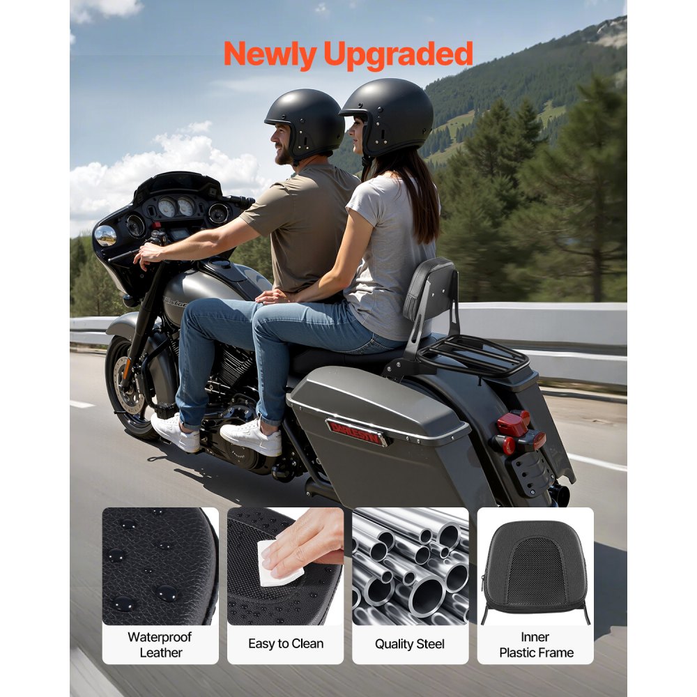 VEVOR Respaldo para Moto con Portaequipajes Compatible con Honda Rebel CMX300 CMX500 2017-2022 Altura de 445 mm Desmontable Estructura de Metal y Almohadilla Trasera de Cuero, Negro, 565x240x445 mm