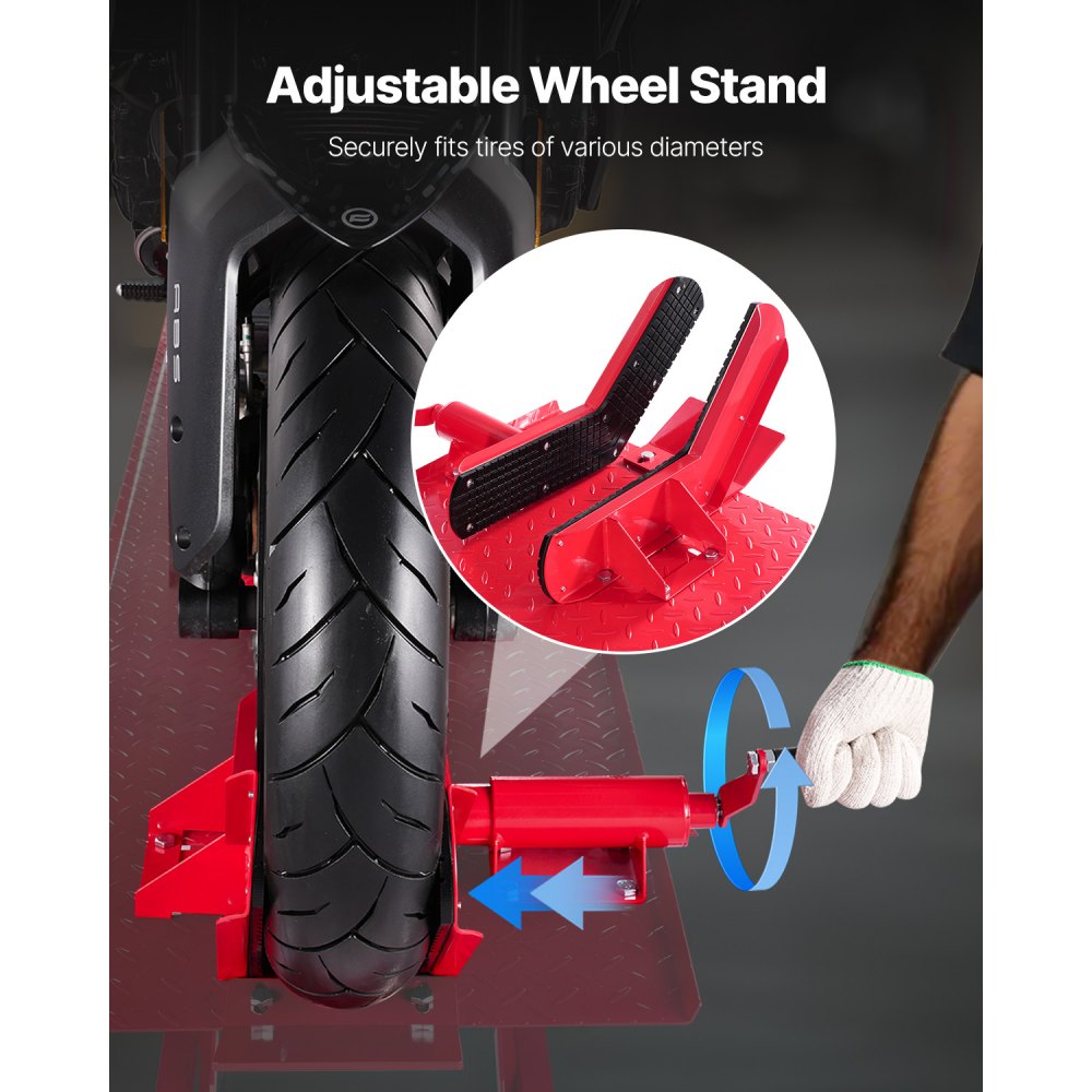 VEVOR Motorcycle Lift, Hydraulic Motorcycle Lift (Max. 787 mm Lifting Height), Rolling Lift Stand, Bicycle Repair Stand (453.59 kg Load Capacity) with Safety Lock for Off-Road Vehicles and Dirt Bikes