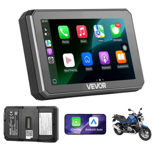 VEVOR CarPlay para Motocicleta 5 pulgadas, Sistema de Navegación GPS con Apple CarPlay y Android Auto, Pantalla Táctil, con Bluetooth Dual, Siri y Asistente de Google, Compatible con Motos BMW