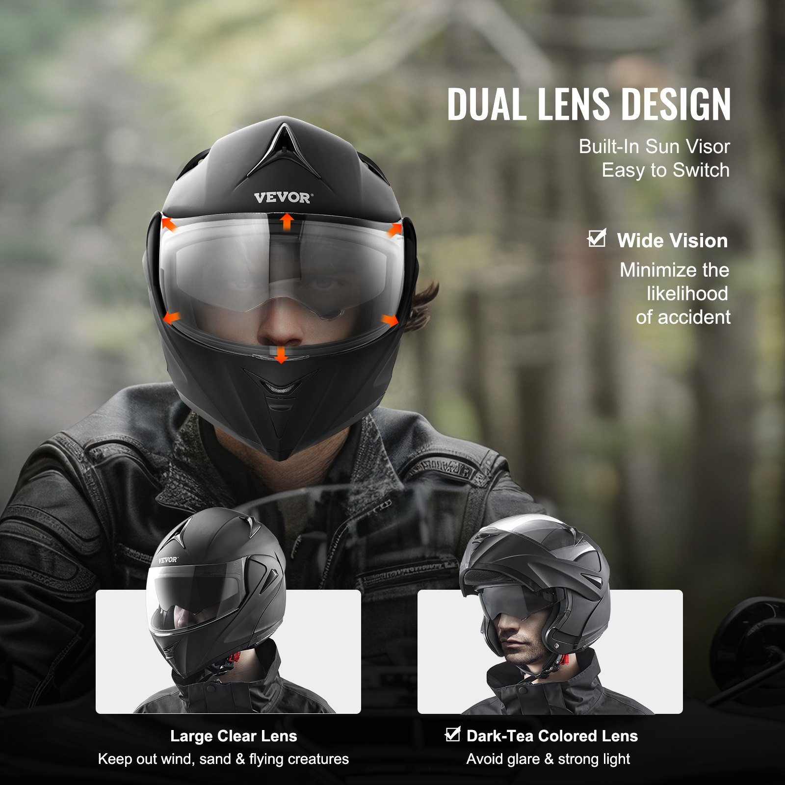 VEVOR Casco de Motocicleta, sin Máscara, ABS y de Alta Densidad con Ranura para Bluetooth y Lentes Intercambiables, Cómodo Casco de Motocross, Apto para Jóvenes y Adultos, Talla L, 59-60 cm