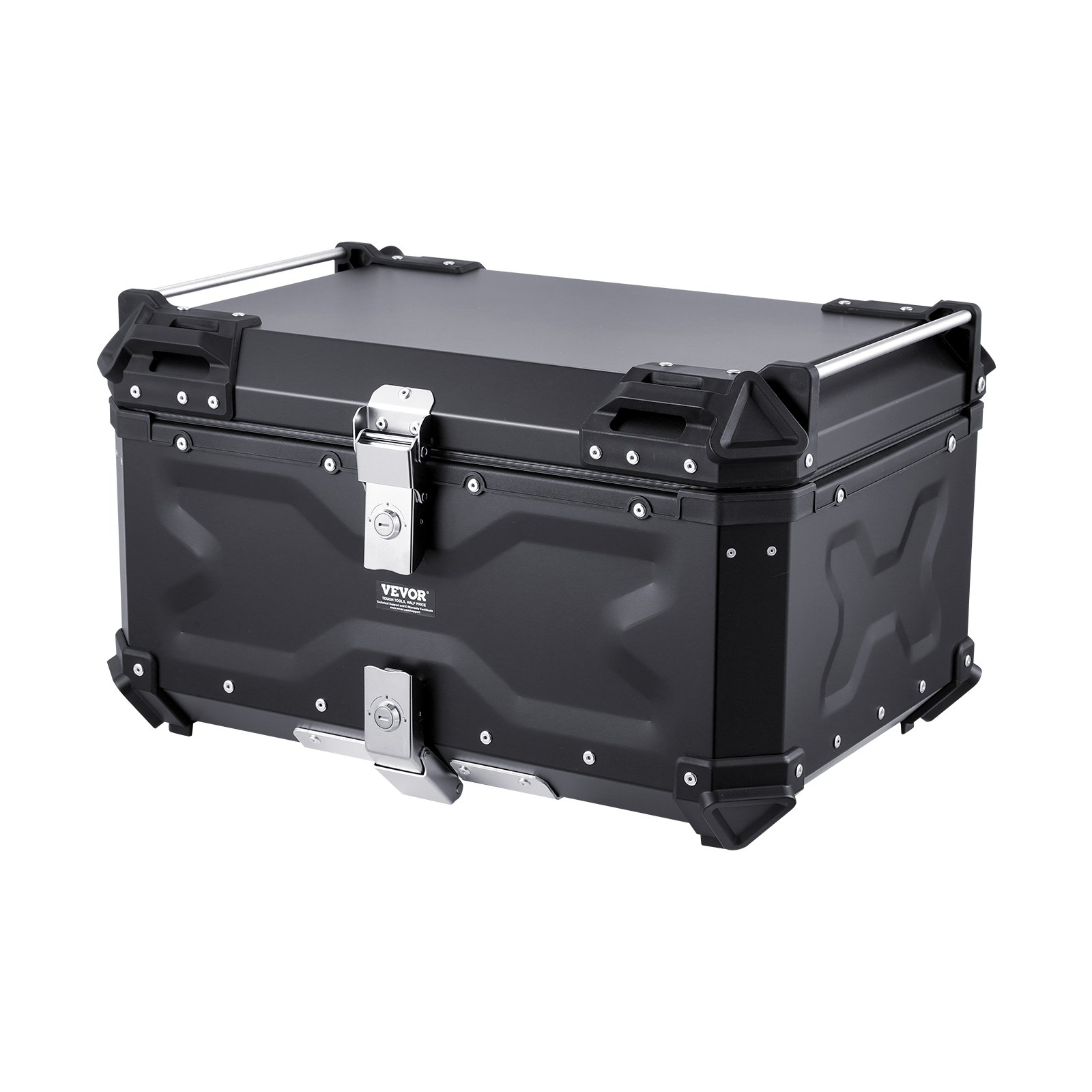 VEVOR Motorcycle Top Case, 65L Rear Box made of Aluminum Alloy with Leather Lining, Detachable Motorcycle Top Box with Lock & Backrest Pad, Helmet Case (565 x 500 x 380 mm) Black