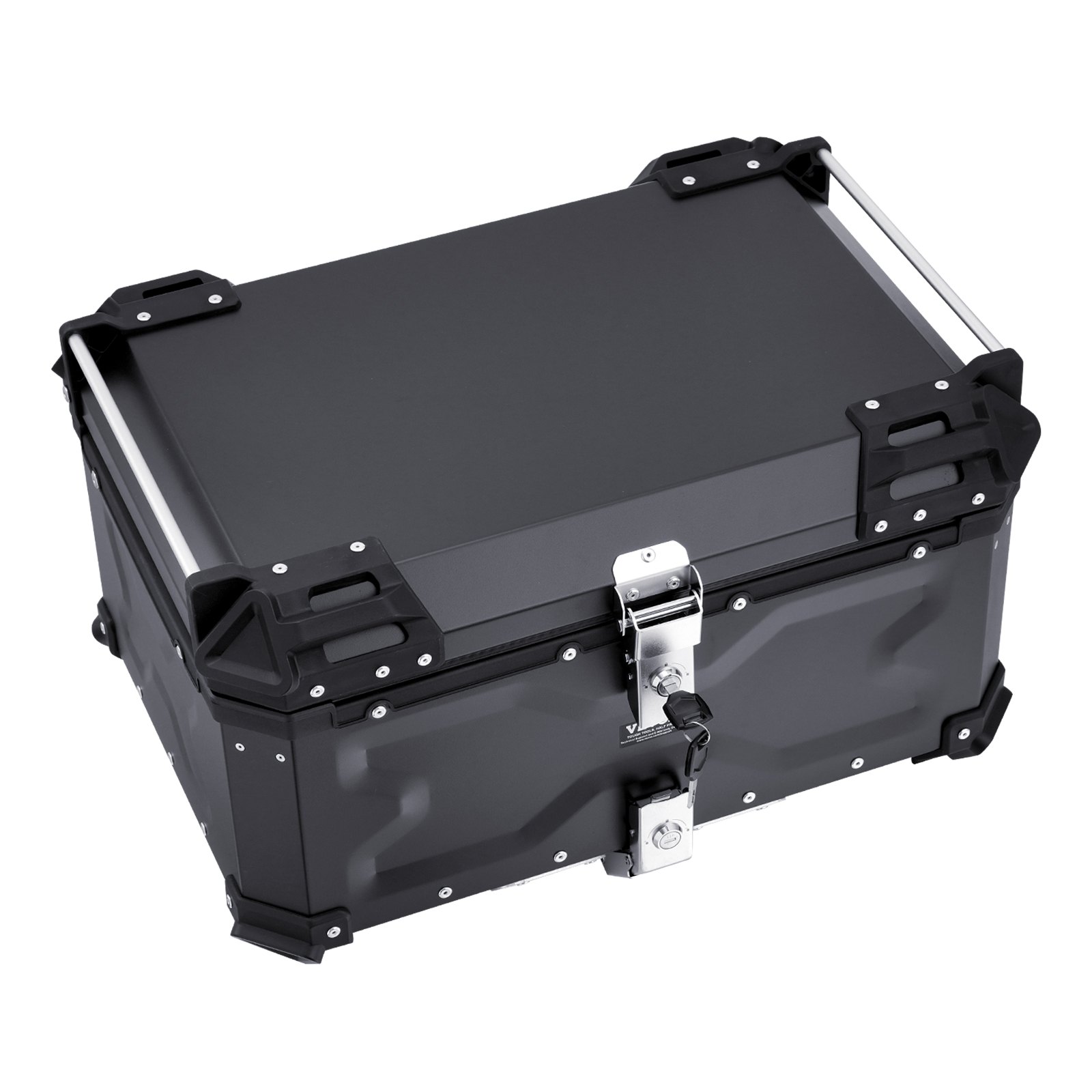 VEVOR Motorcycle Top Case, 65L Rear Box made of Aluminum Alloy with Leather Lining, Detachable Motorcycle Top Box with Lock & Backrest Pad, Helmet Case (565 x 500 x 380 mm) Black