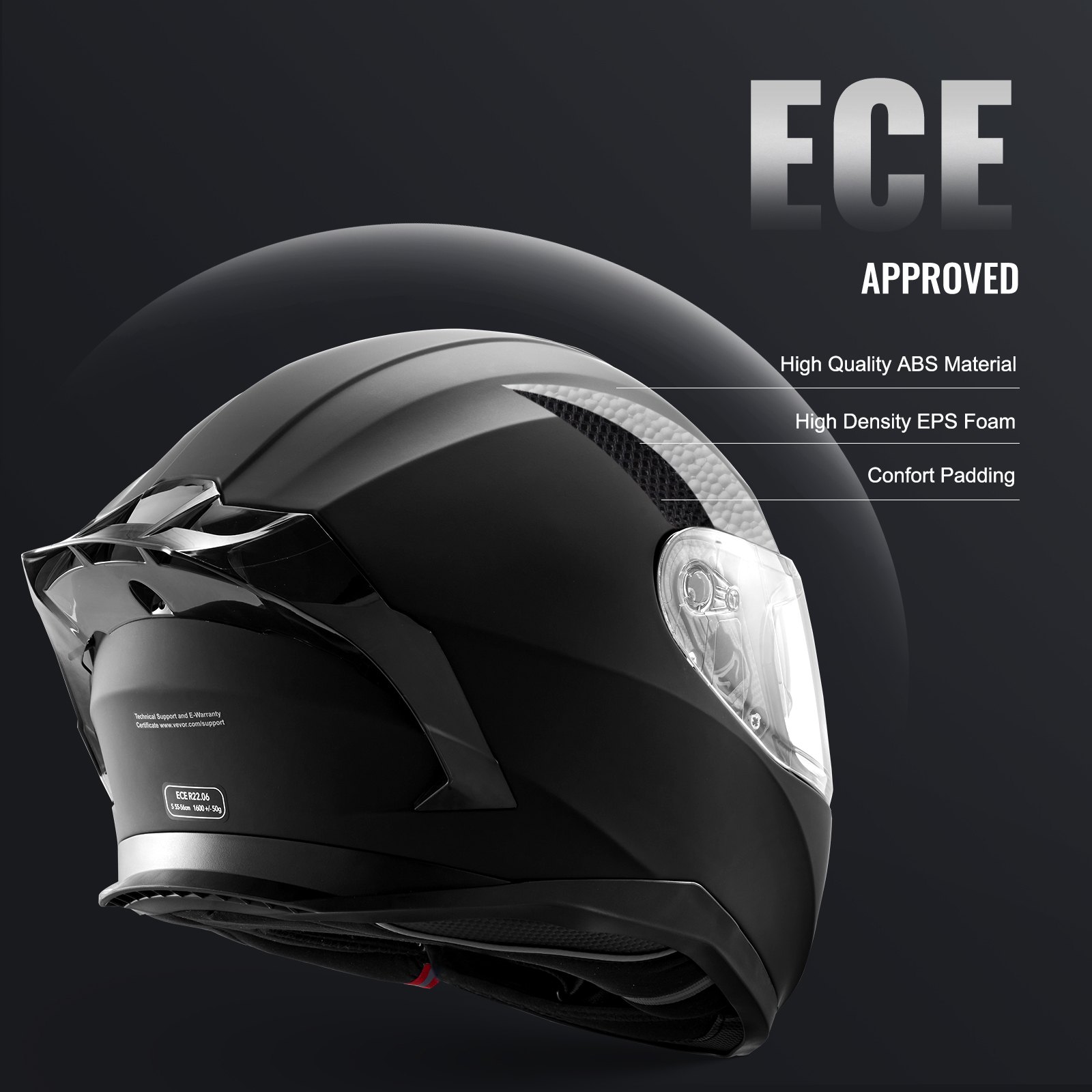 VEVOR Casco de Motocicleta Integral, ABS y de Alta Densidad con Ranura para Bluetooth y Lentes Intercambiables, Cómodo Casco de Motocross, Apto para Jóvenes y Adultos, 408 x 270 x 264 mm, Talla XL
