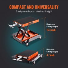 VEVOR Gato de Tijera para Moto Capacidad de 500 kg Elevador de Motocicletas Altura de Elevación 12-39 cm Elevador de Tijera de Acero Plataforma Antideslizante de 37x23 cm para Taller de Mantenimiento