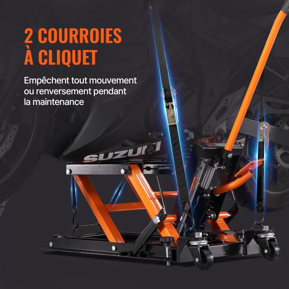 VEVOR Gato de Elevación Hidráulico de Motocicleta Capacidad de 700kg Mesa de Elevación Portátil Altura de Elevación 12-38,5 cm con 4 Ruedas Pie Hidráulico Soporte de Elevación para Motocicleta ATV UTV