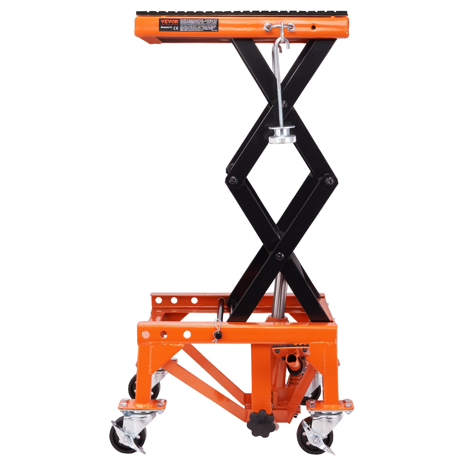 VEVOR Plataforma Elevadora para Motocicletas 41,5 x 35 cm Elevador de Motos Hidráulicos de Tijera Capacidad de 158 kg Mesa Elevadora con 2 Ruedas Elevación de 340-905 mm para Taller Garaje, Naranja
