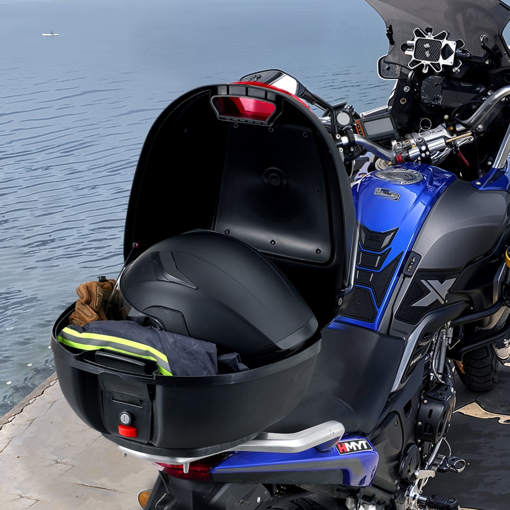 VEVOR Motorcycle Top Case, 38L Rear Box made of PP Material with Reflective Panel, Waterproof & Removable Motorcycle Top Box with Multi-Hole Base, Helmet Case (415 x 395 x 305 mm)