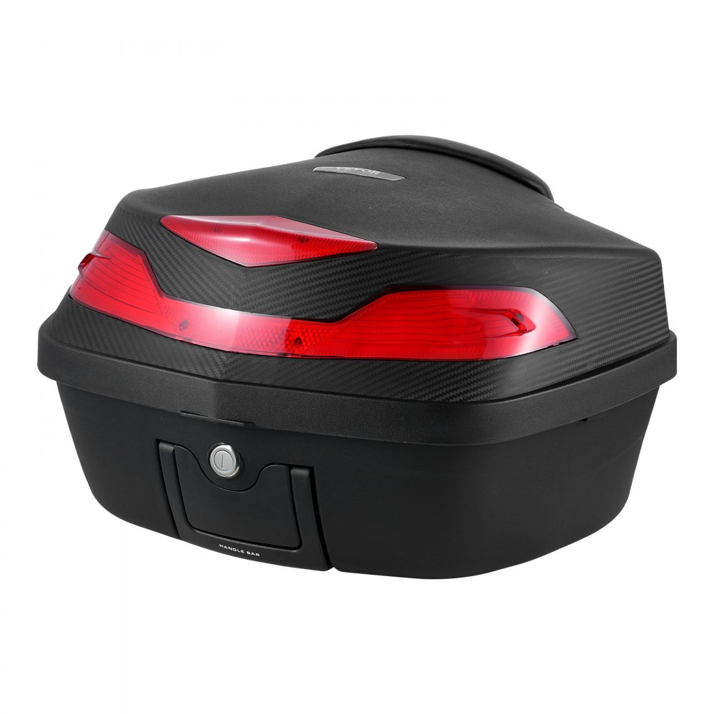 VEVOR Motorcycle Top Case, 48L Rear Box made of PP Material with Back Cushion, Waterproof & Removable Motorcycle Top Box with Multi-Hole Base, Helmet Case, Black (565 x 500 x 380 mm)
