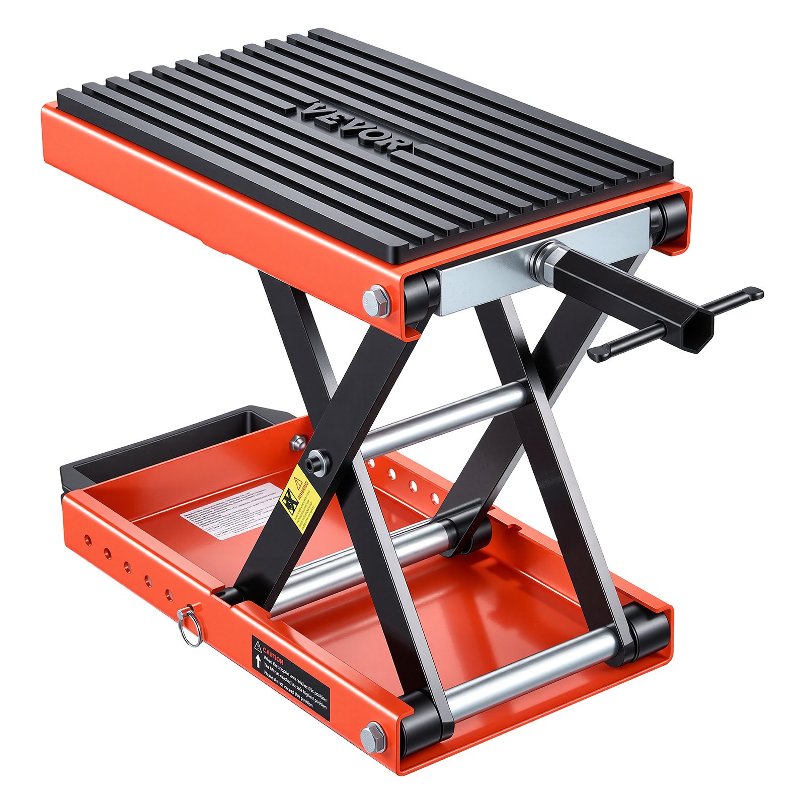 VEVOR Gato Elevador Tijera para Motocicletas 38,5 x 23 cm, Plataforma Elevadora Capacidad de 680 kg, Caballete para Moto Elevación de 105-350 mm para Talleres, Garajes Mecánicos, Naranja y Negro