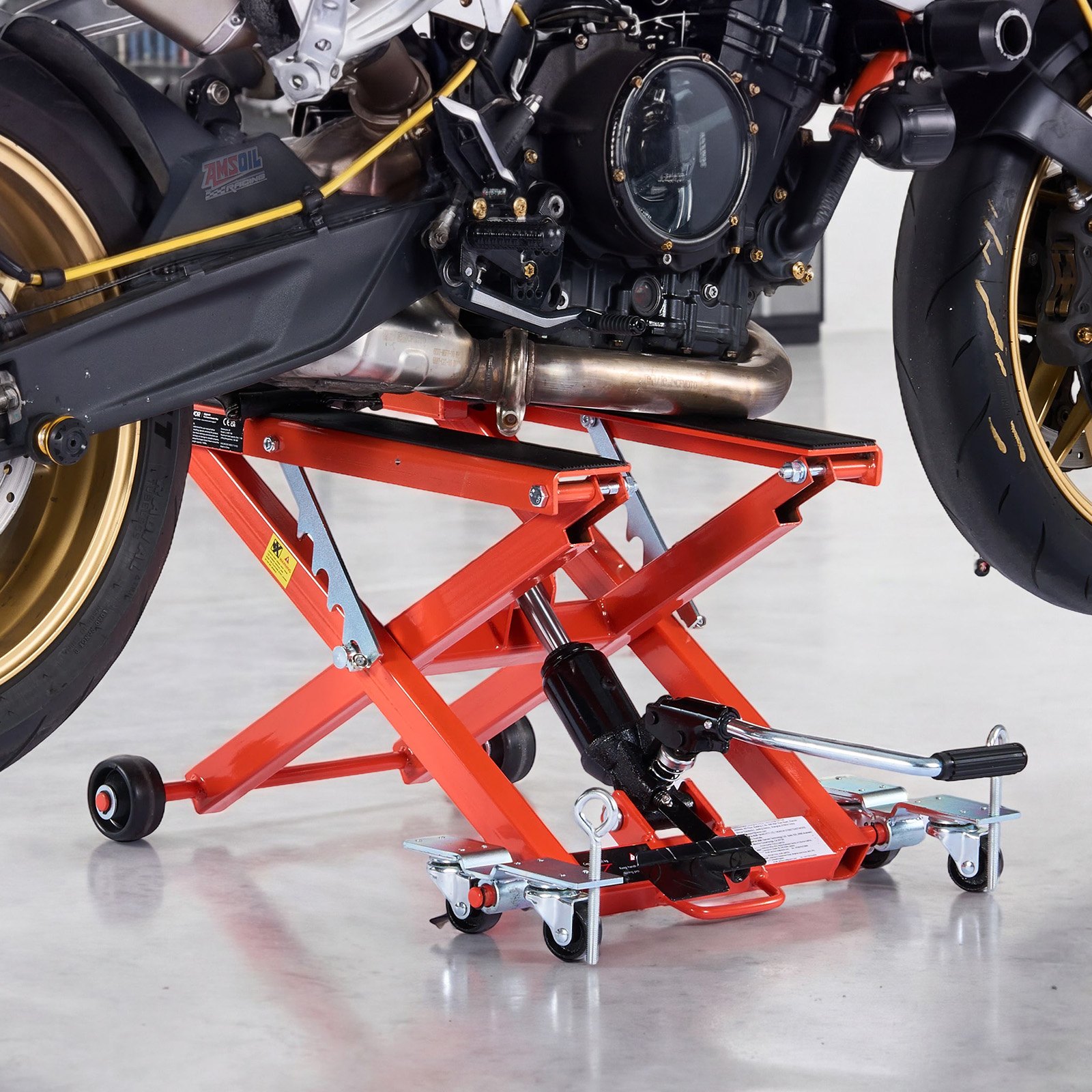 VEVOR Elevador Hidráulico de Motocicletas Capacidad de Carga de 499 kg, Plataforma Elevadora para Motocicletas con 6 Ruedas, Elevación de 120-385 mm, Soporte Estable para ATV, Talleres, Garajes