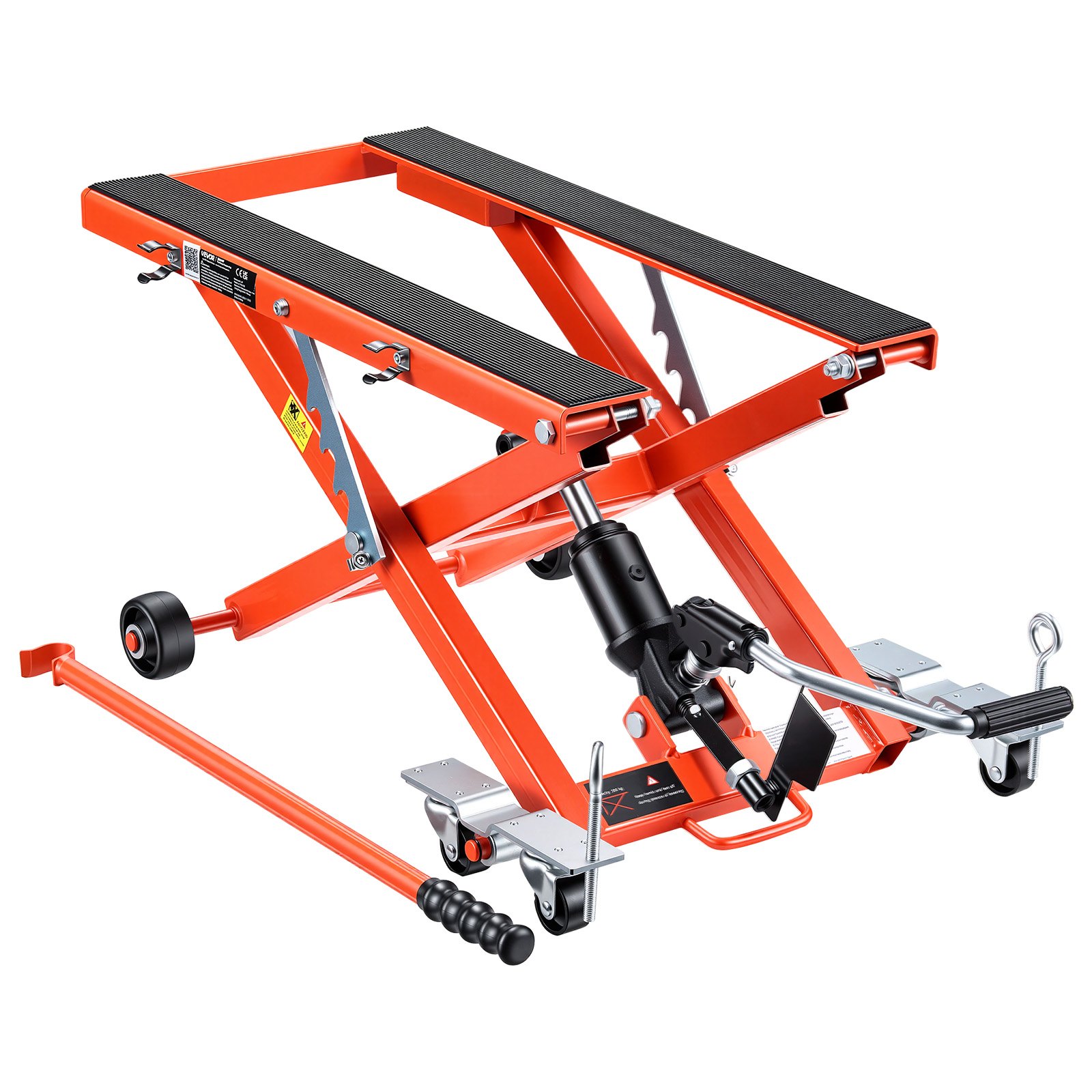 VEVOR Elevador Hidráulico de Motocicletas Capacidad de Carga de 499 kg, Plataforma Elevadora para Motocicletas con 6 Ruedas, Elevación de 120-385 mm, Soporte Estable para ATV, Talleres, Garajes