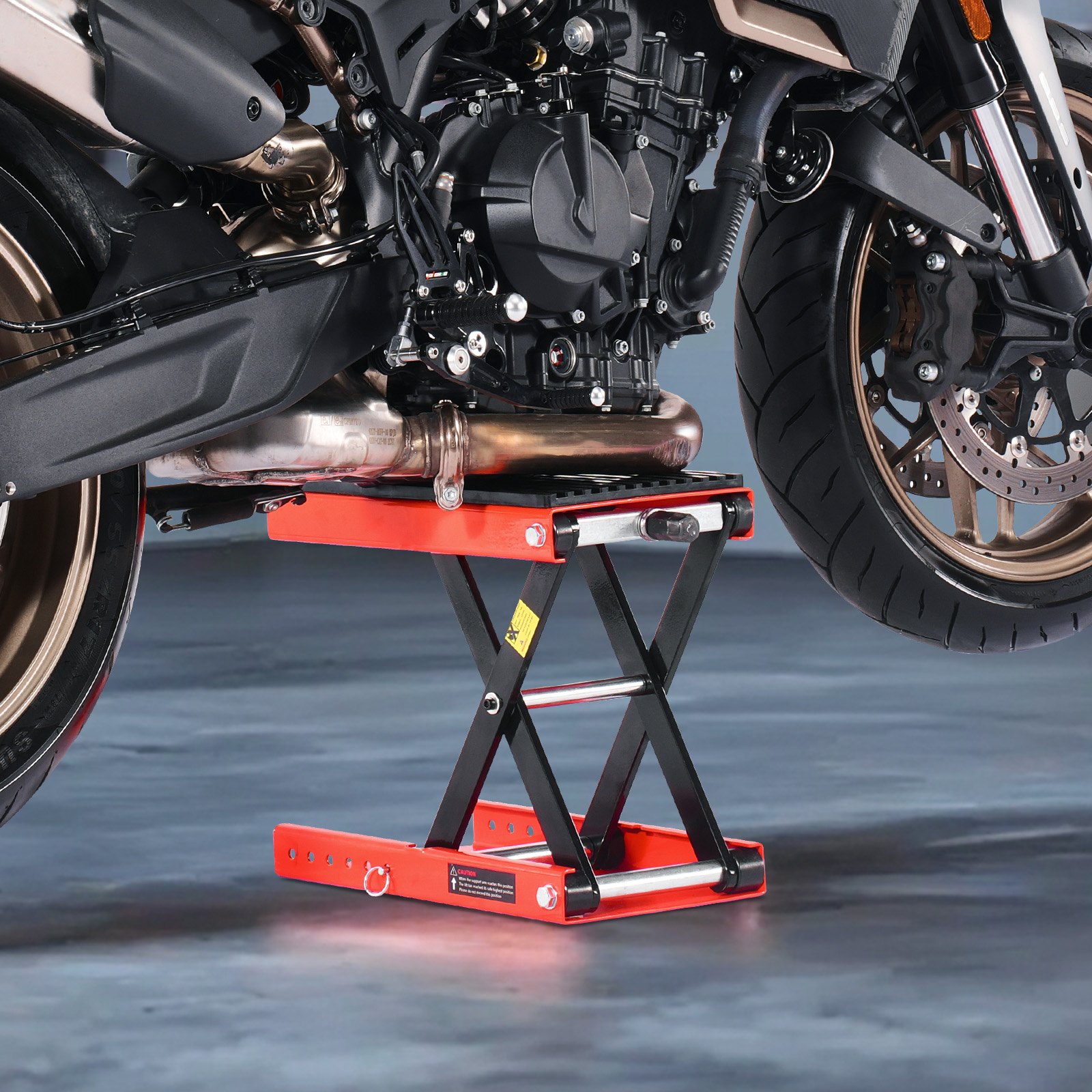 VEVOR Motorcycle Lift, 1200lbs Weight Capacity, Wide Deck Motorcycle Scissor Jack, 4.1-15 in Height Range, Heavy Duty Steel Bike Repair Center Stand with Ratchet and Crank for ATVs, Dirt Bikes