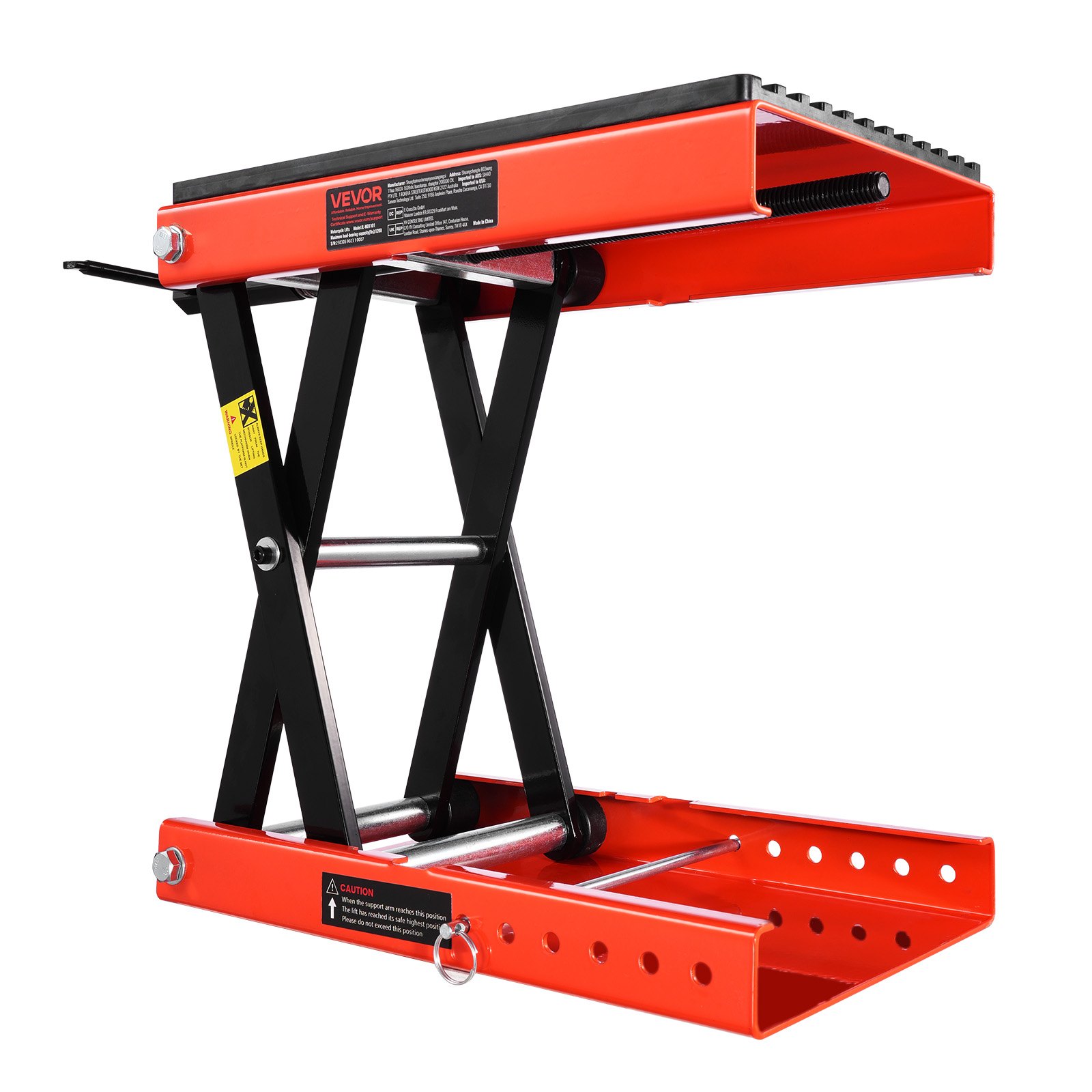 VEVOR Motorcycle Lift, 1200lbs Weight Capacity, Wide Deck Motorcycle Scissor Jack, 4.1-15 in Height Range, Heavy Duty Steel Bike Repair Center Stand with Ratchet and Crank for ATVs, Dirt Bikes