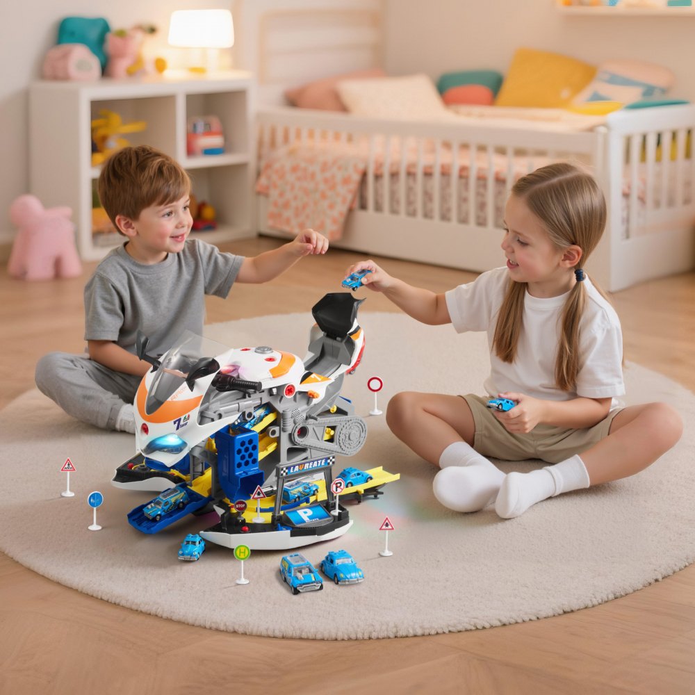 VEVOR Juguete de Motor de Motocicleta, 25 uds Mecánica de Motocicletas con Piezas Extraíbles, Luces y Sonidos, Simulación de Conducción y Carreras en Pista, a Niños a Partir de 3 Años, Amarillo