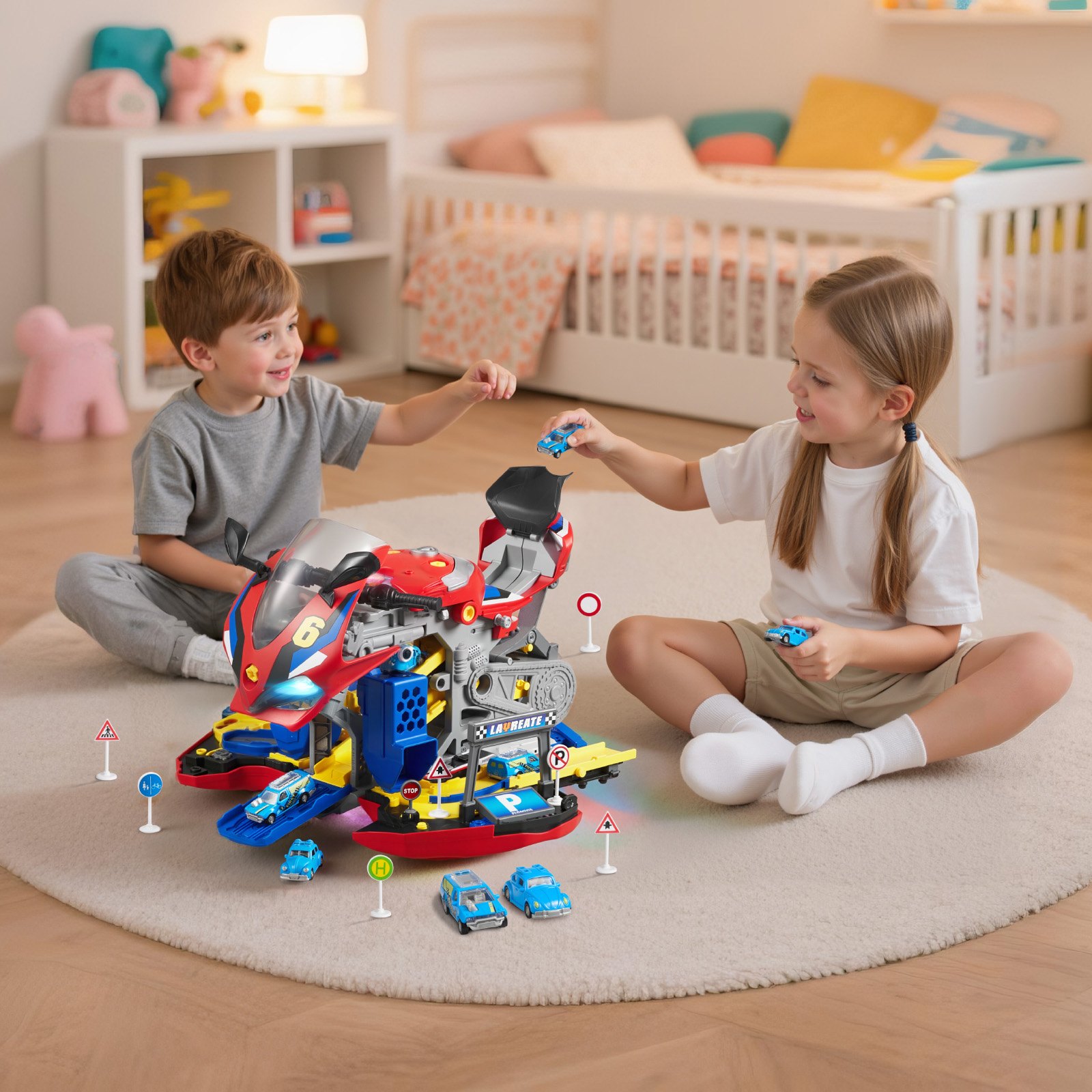 VEVOR Juguete de Motor de Motocicleta, 25 uds de Juguete Mecánico con Piezas Extraíbles, Luces y Sonidos, Simulación de Conducción y Carreras en Pista, para Niños a Partir de 3 Años, Color Rojo