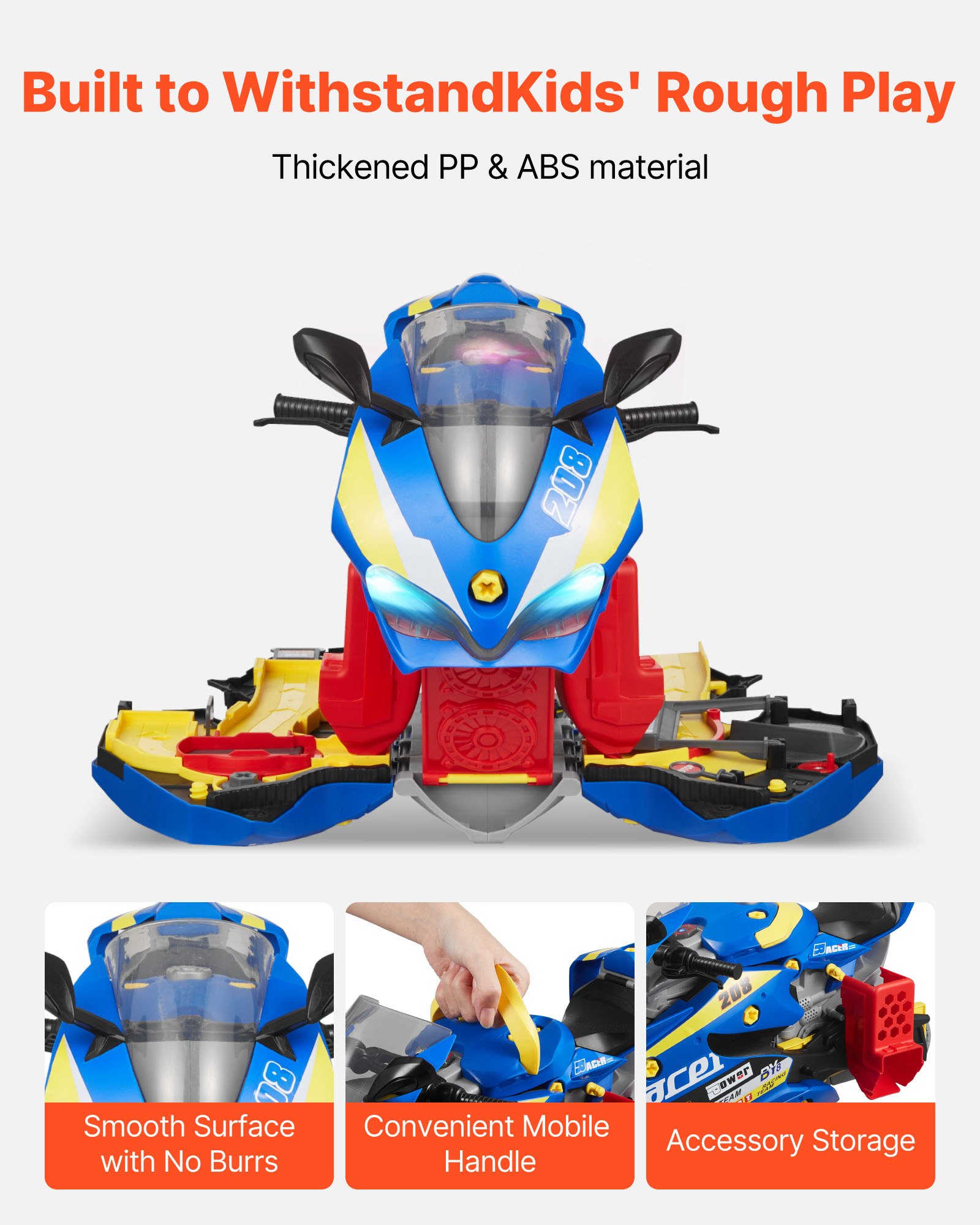 VEVOR Juguete de Motor de Motocicleta, 25 uds de Mecánica de Motocicletas con Piezas Extraíbles, Luces y Sonidos, Simulación de Conducción y Carreras en Pista, para Niños a Partir de 3 Años, Azul