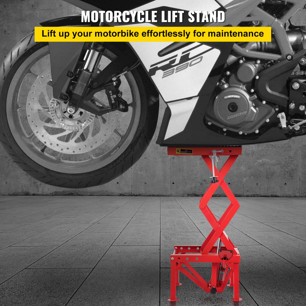 VEVOR Elevador Moto, Plataforma Elevadora Coche 136 kg, Elevador de Motos Hidráulicos de Tijera, Elevador Tijera Moto Hidráulico con Plataforma, Plataforma Mesa Elevadora Motocicletas, Roja Entera