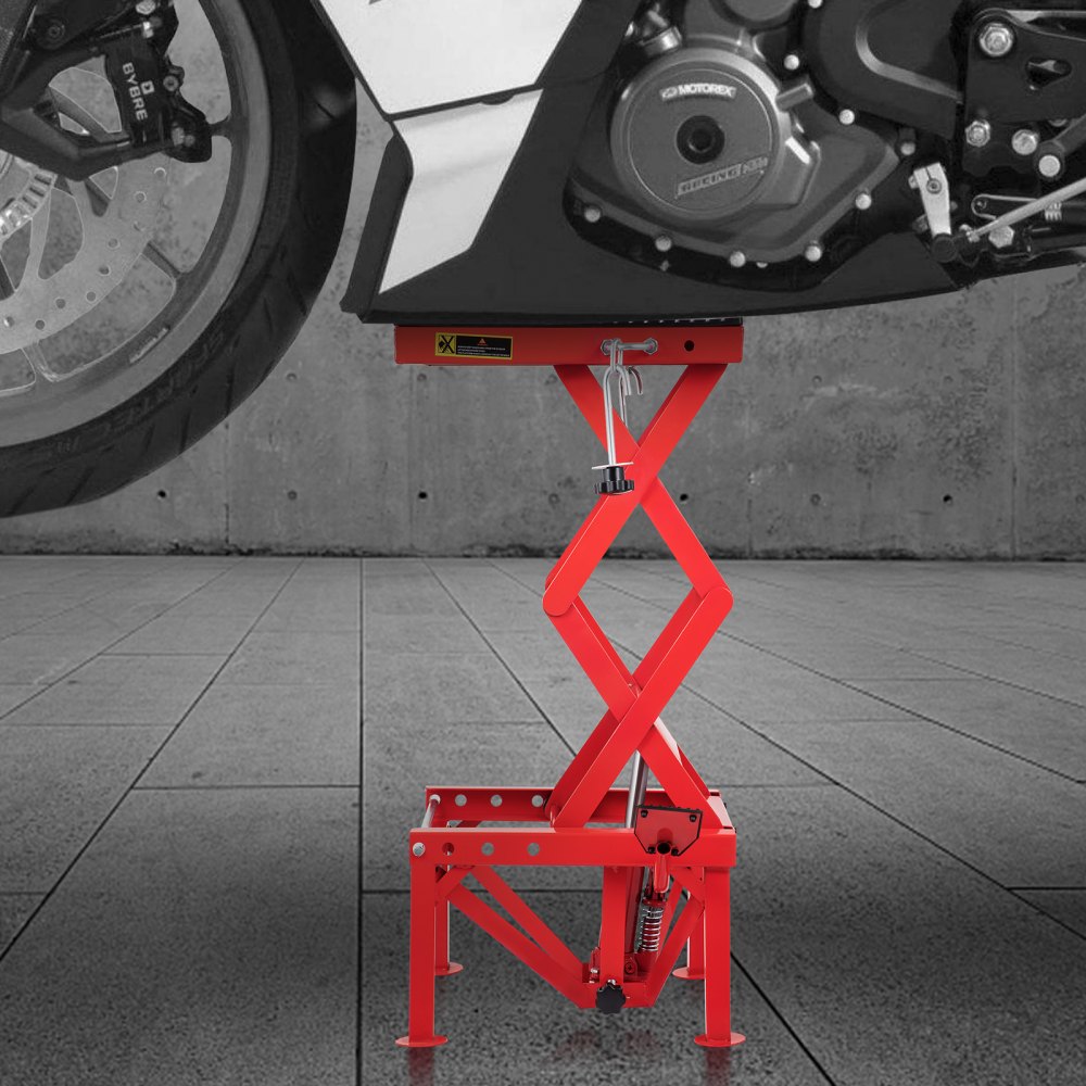 VEVOR Elevador Moto, Plataforma Elevadora Coche 136 kg, Elevador de Motos Hidráulicos de Tijera, Elevador Tijera Moto Hidráulico con Plataforma, Plataforma Mesa Elevadora Motocicletas, Roja Entera