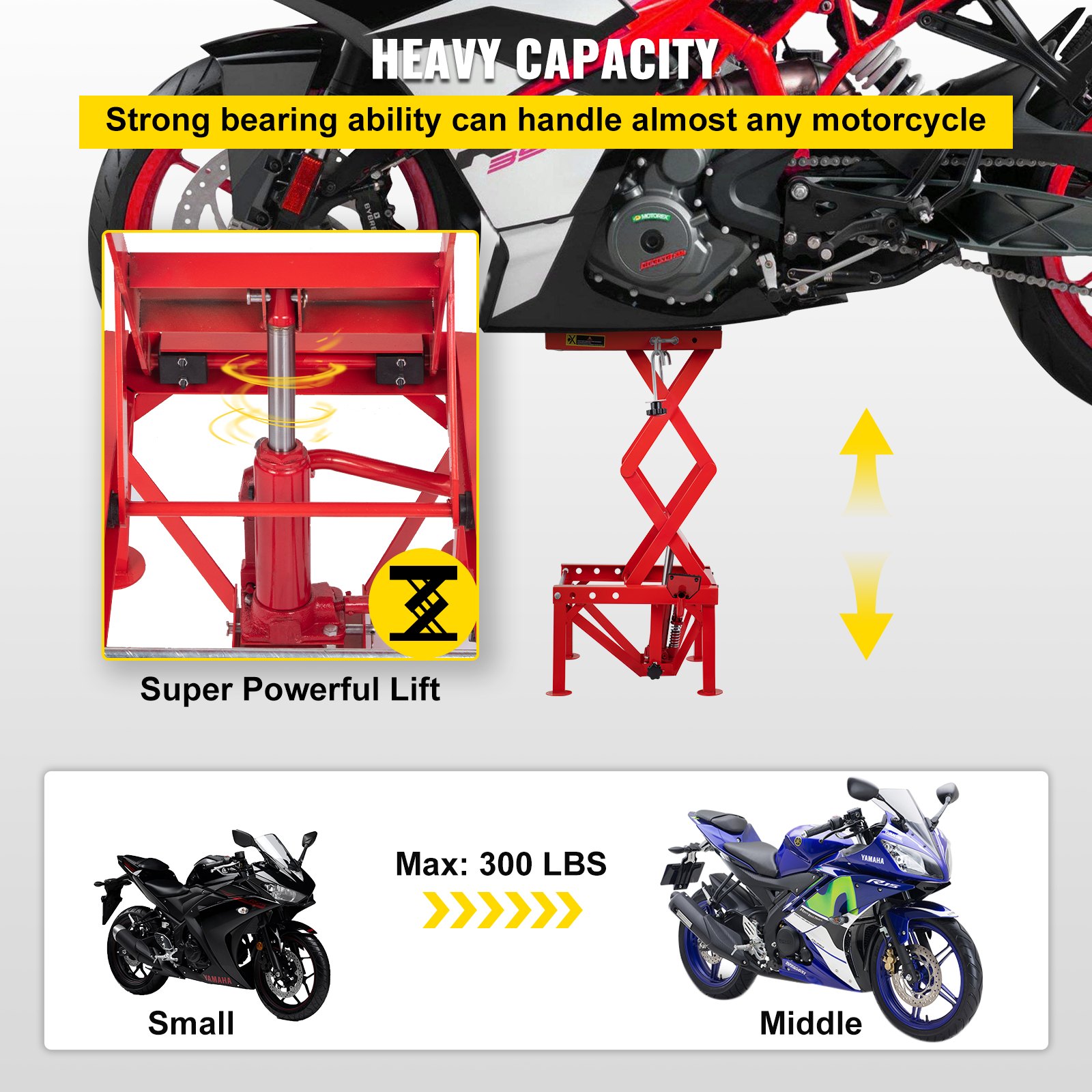 VEVOR Elevador Moto, Plataforma Elevadora Coche 136 kg, Elevador de Motos Hidráulicos de Tijera, Elevador Tijera Moto Hidráulico con Plataforma, Plataforma Mesa Elevadora Motocicletas, Roja Entera