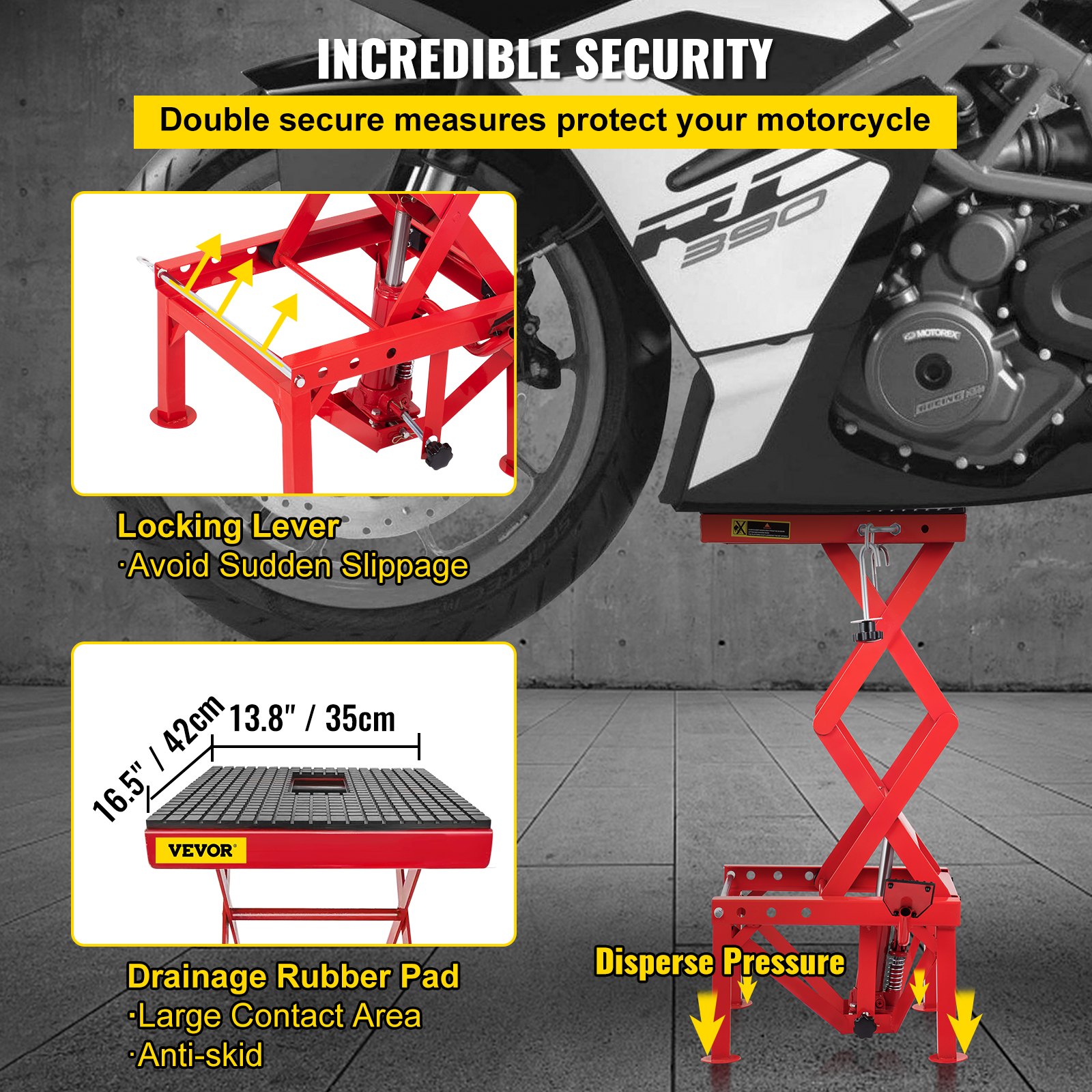 VEVOR Elevador Moto, Plataforma Elevadora Coche 136 kg, Elevador de Motos Hidráulicos de Tijera, Elevador Tijera Moto Hidráulico con Plataforma, Plataforma Mesa Elevadora Motocicletas, Roja Entera