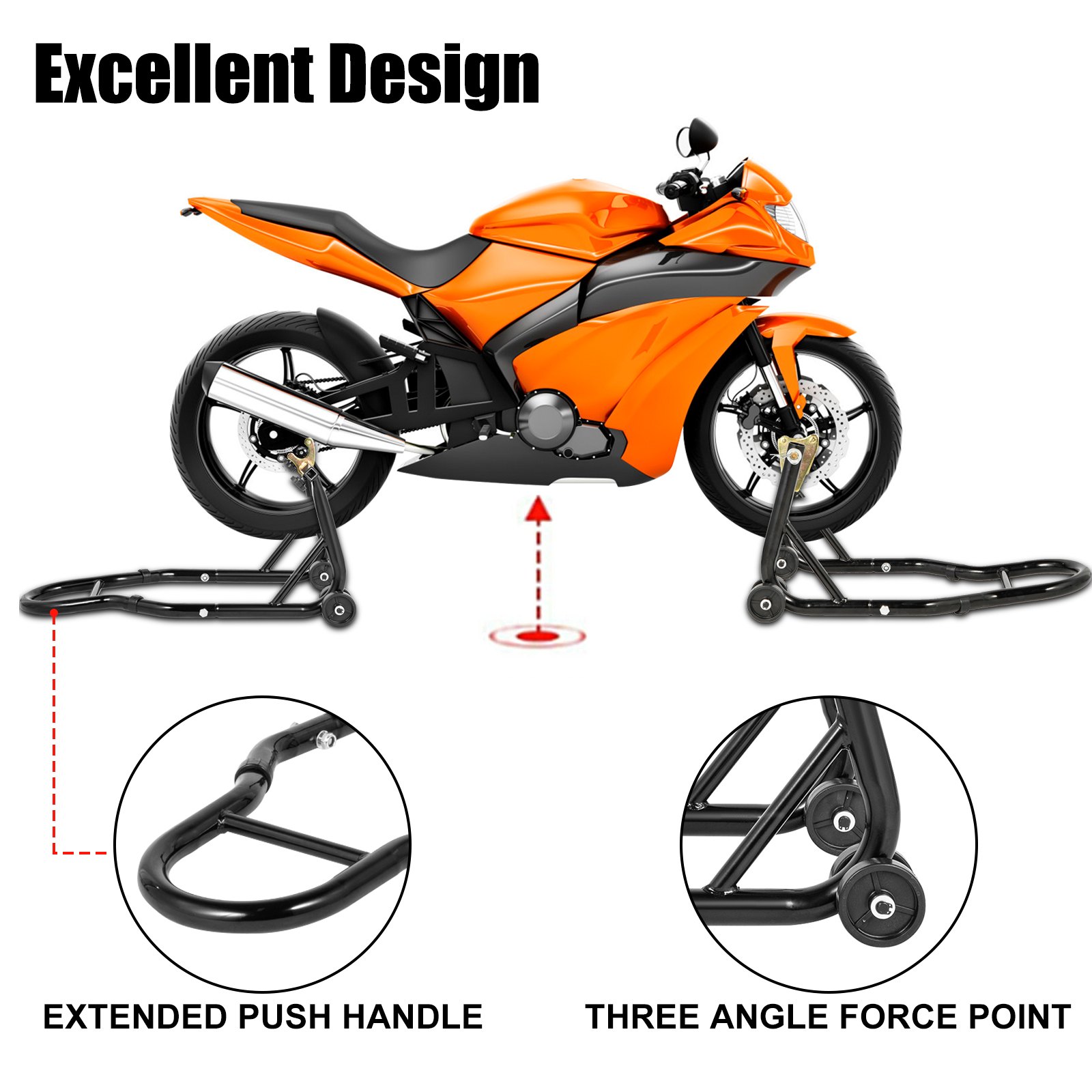 Vevor Caballete De Moto Elevador 1 Par (soporte Delantero + Trasero) 300kg Acero