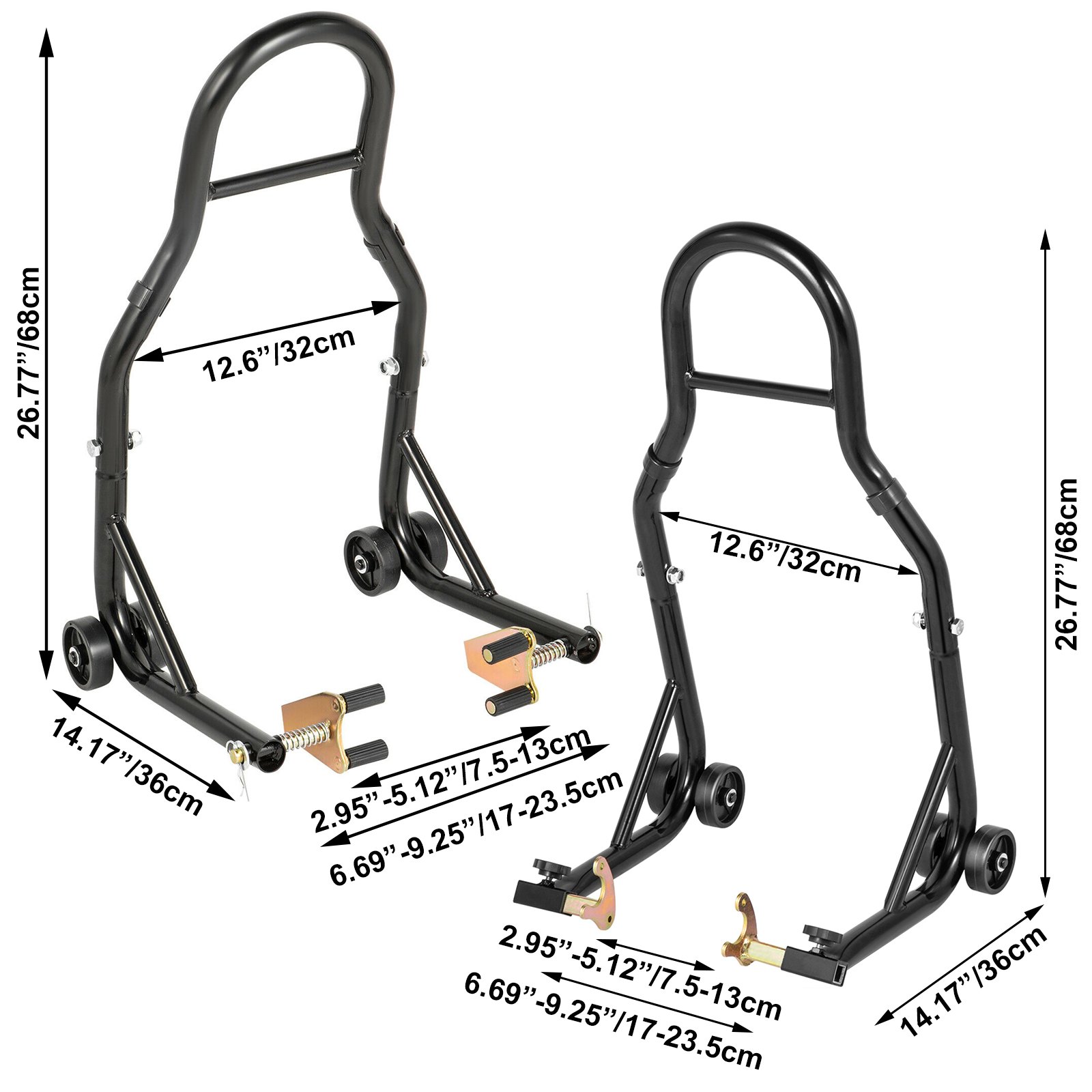 Vevor Caballete De Moto Elevador 1 Par (soporte Delantero + Trasero) 300kg Acero