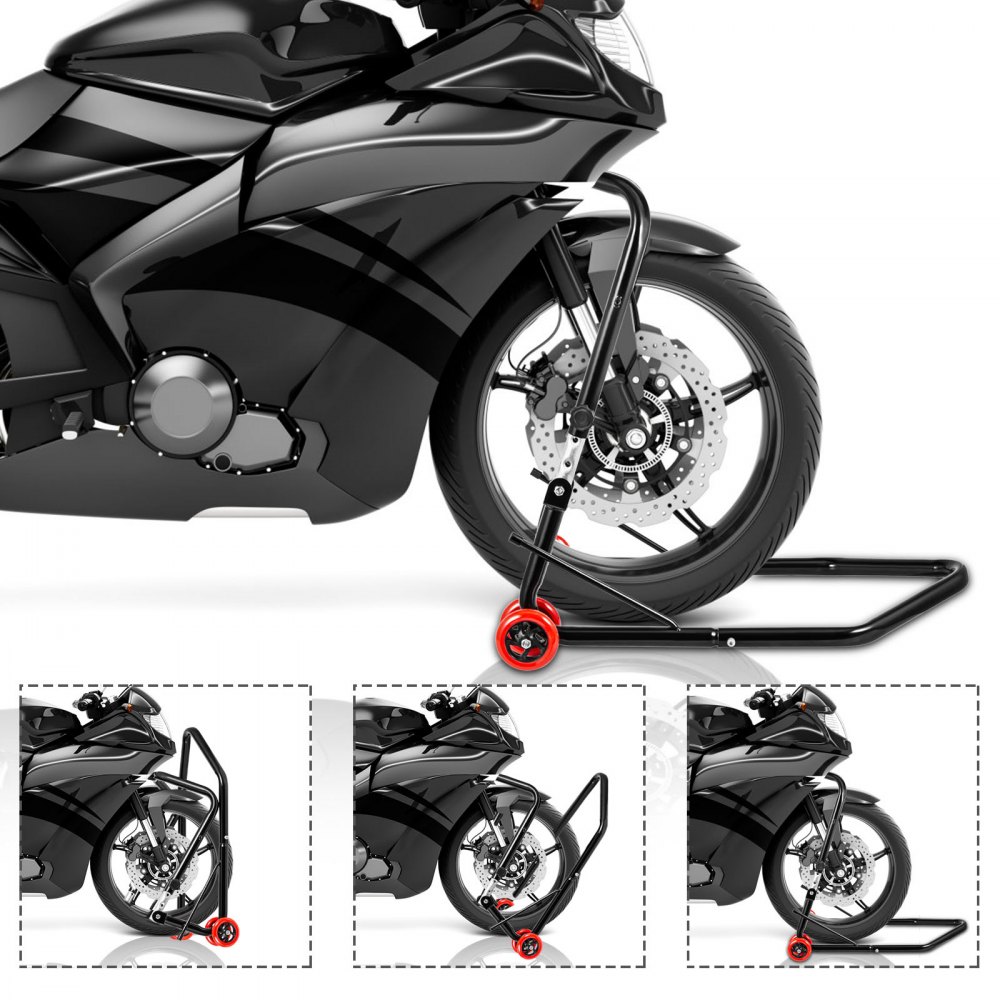 Vevor Caballete De Moto Delantero Estructura Triangular Ruedas De Hierro Fundido