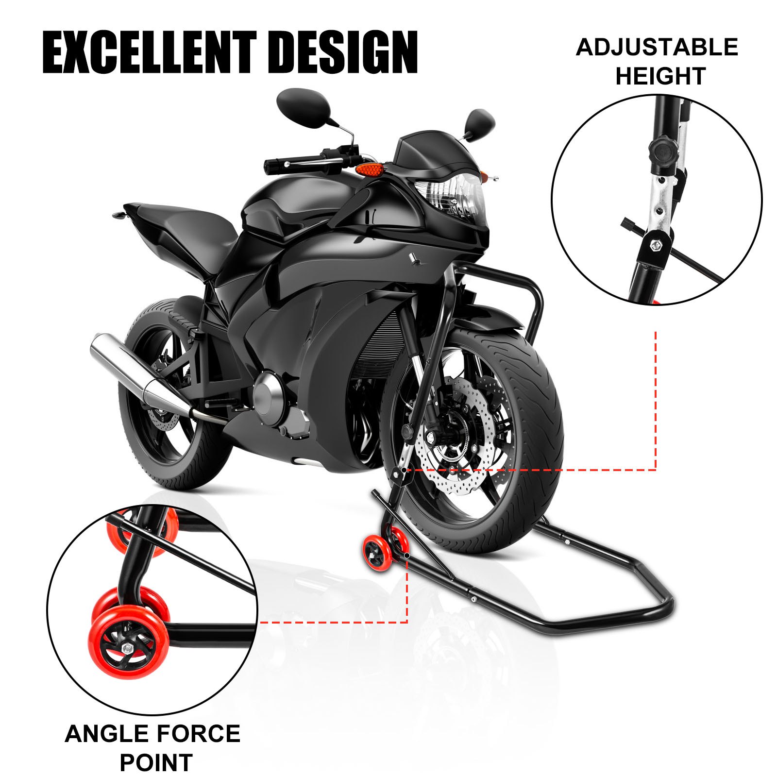 Vevor Caballete De Moto Delantero Estructura Triangular Ruedas De Hierro Fundido