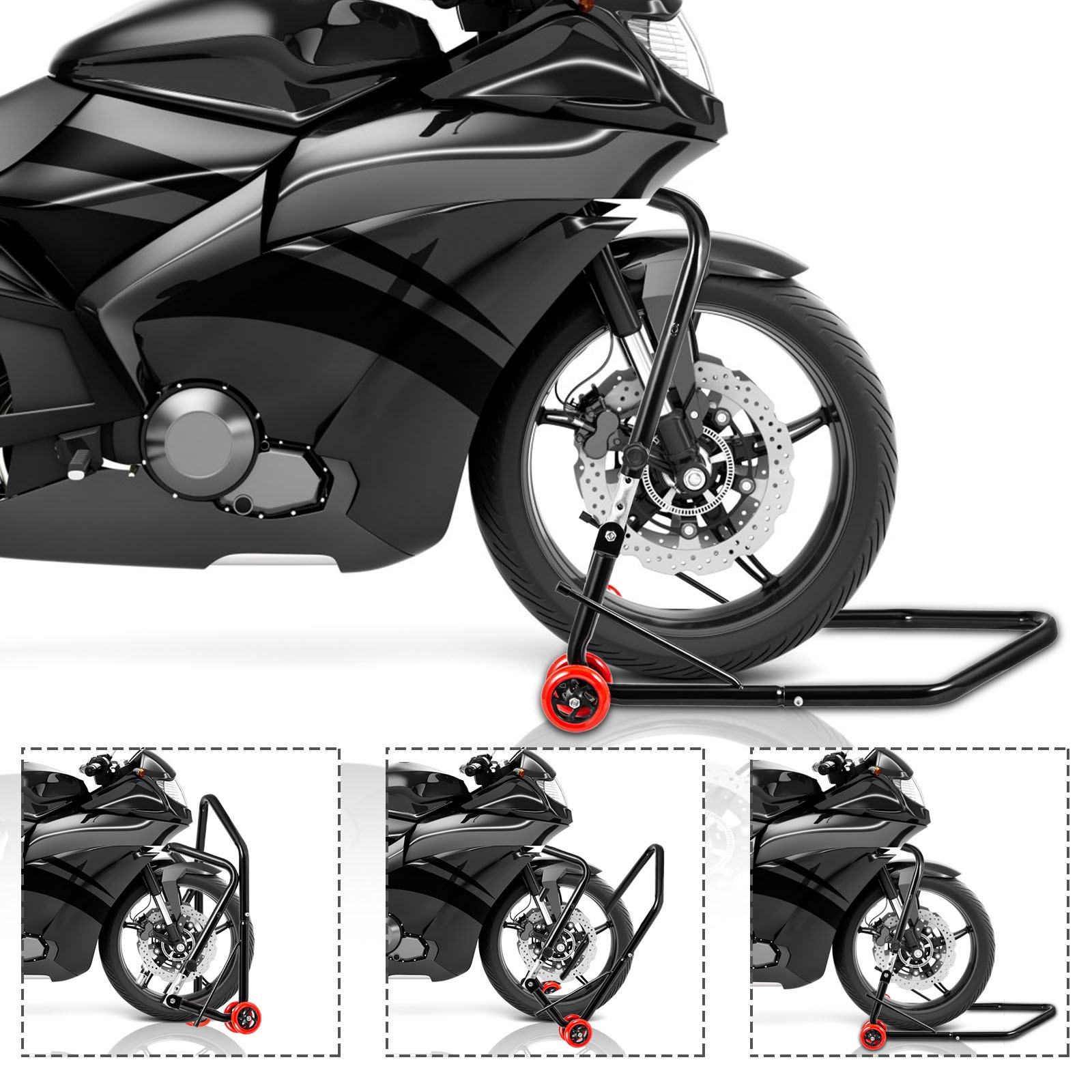 Vevor Caballete De Moto Delantero Estructura Triangular Ruedas De Hierro Fundido