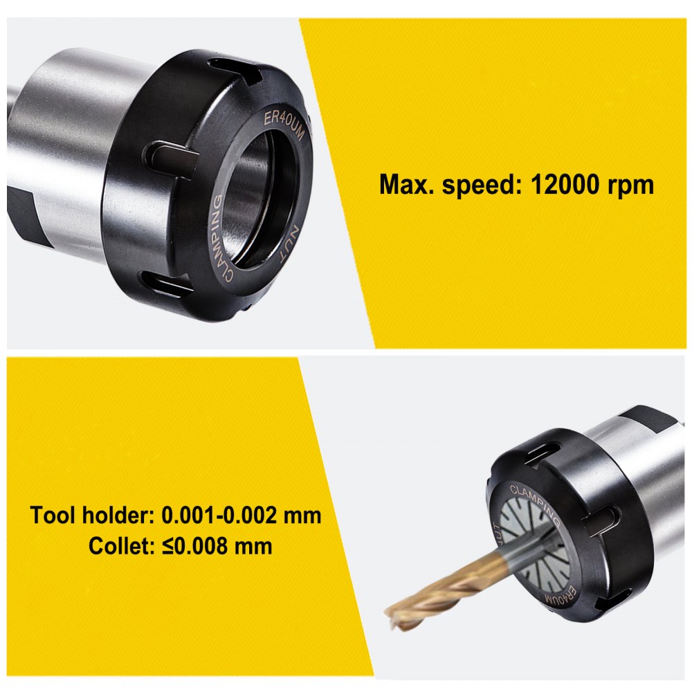 Vevor Er40 15pcs Pinza De Resorte Collet Chuck De Torno Con Portabrocas Mt3-er40