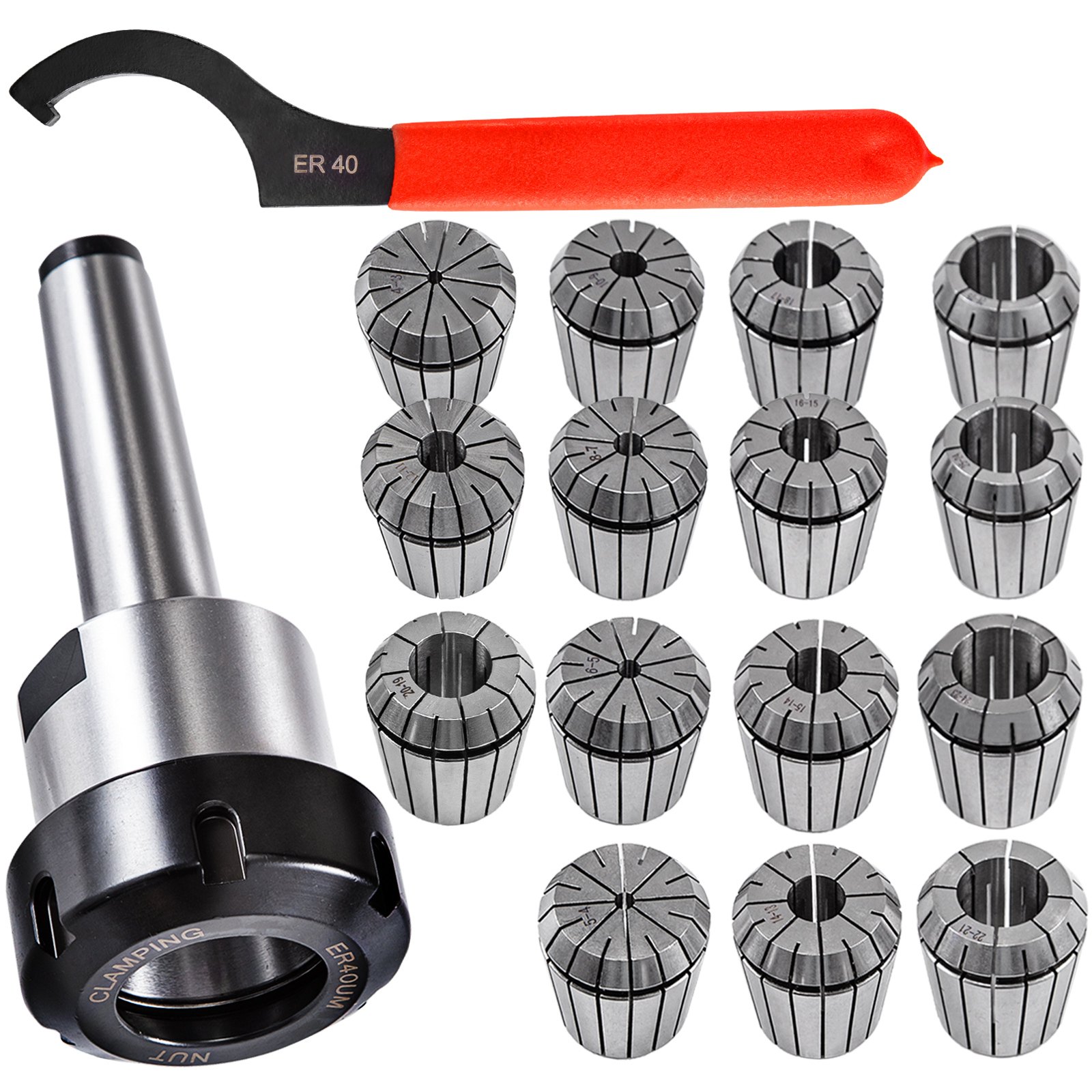 Vevor Er40 15pcs Pinza De Resorte Collet Chuck De Torno Con Portabrocas Mt3-er40